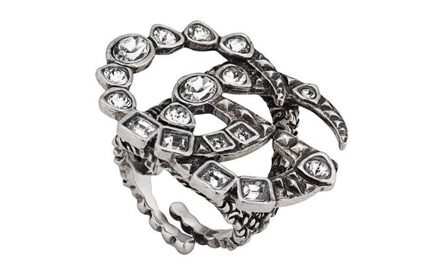 Gucci Gucci Mamont Crystal GG Doubling Ring Size ONE SIZE - 1 Thumbnail