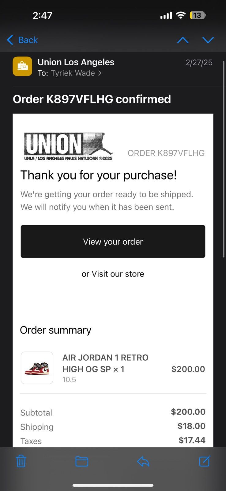 Jordan Brand × Union LA Air Jordan 1 Retro High OG SP X Union LA “Chicago Shadow” Size US 10.5 / EU 43-44 - 18 Thumbnail