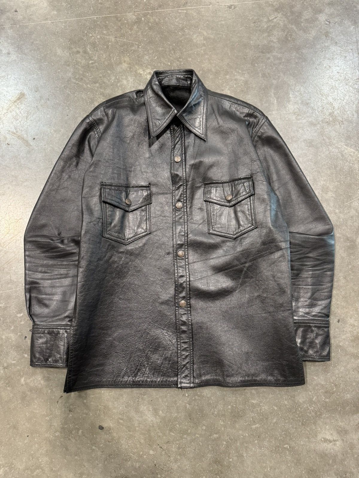 Genuine Leather × Japanese Brand Vintage 90s Leather Work Dog Chrome Style Button Up Shirt Size US XL / EU 56 / 4 - 2 Thumbnail