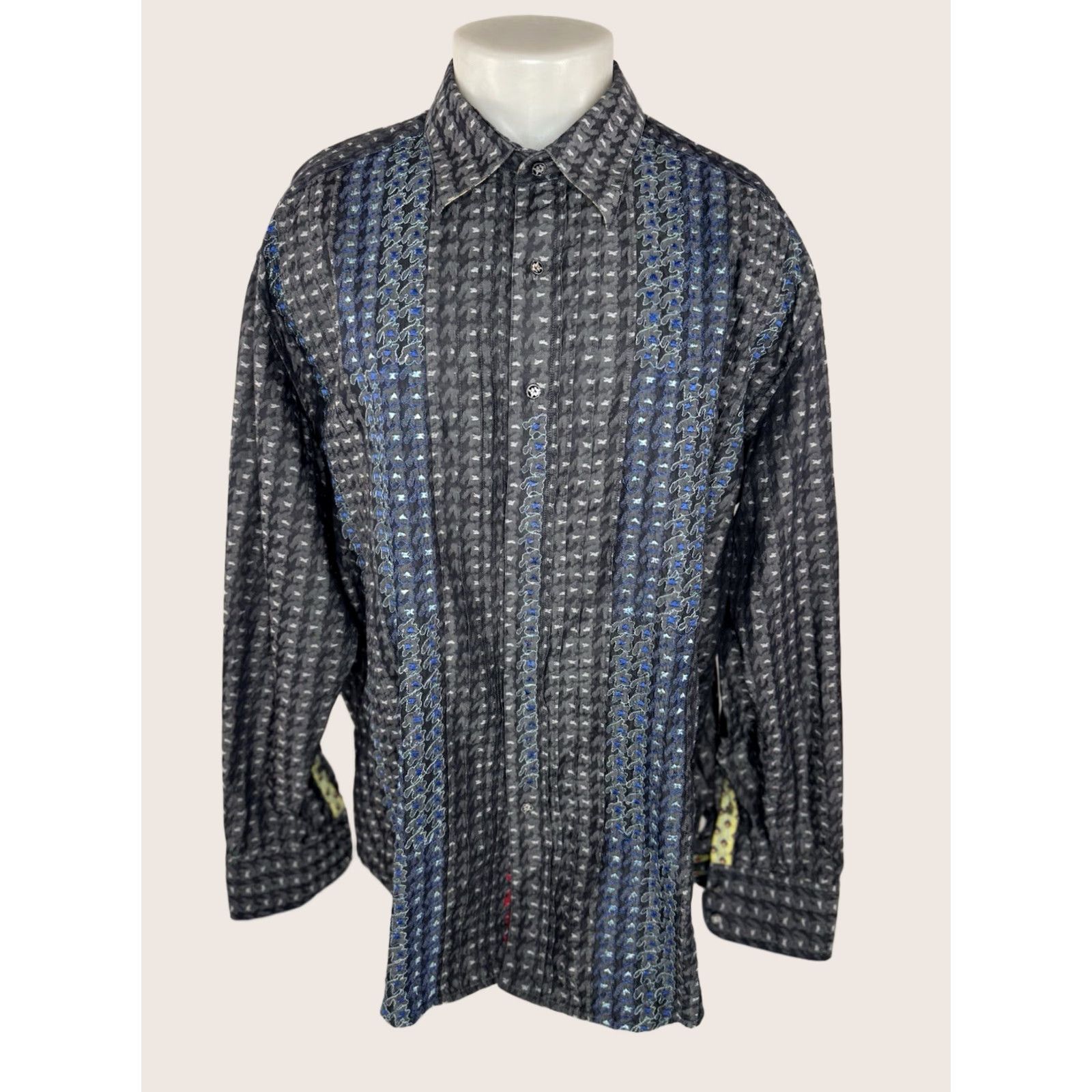 Robert Graham Robert Graham Limited Edition 3XL Embroidered Front Shirt Men Button-Up Long Sleeve Gray / Blue / Green / White 90s or 00s? JG - 435/610 Size US XXL / EU 58 / 5 - 1 Thumbnail
