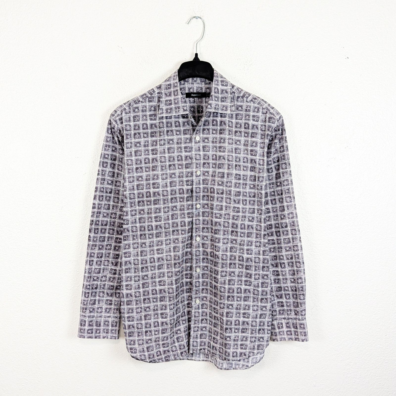 Ermenegildo Zegna Zegna Sport Men's Button up Shirt Gray check geo print Large Size US L / EU 52-54 / 3 - 2 Thumbnail