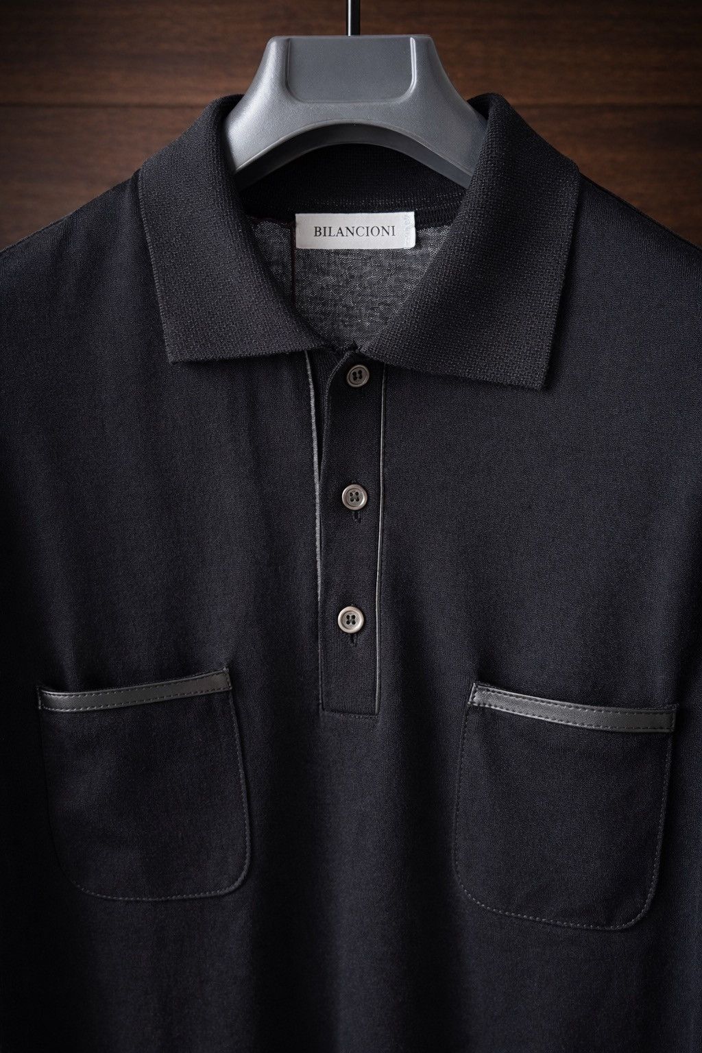 Other Bilancioni Black Wool Leather Trim Polo IT50 Size US M / EU 48-50 / 2 - 2 Thumbnail