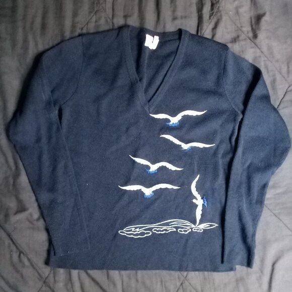 Other Vintage Buffums' Seagulls Embroidered V-Neck Sweater Size M / US 6-8 / IT 42-44 - 2 Thumbnail