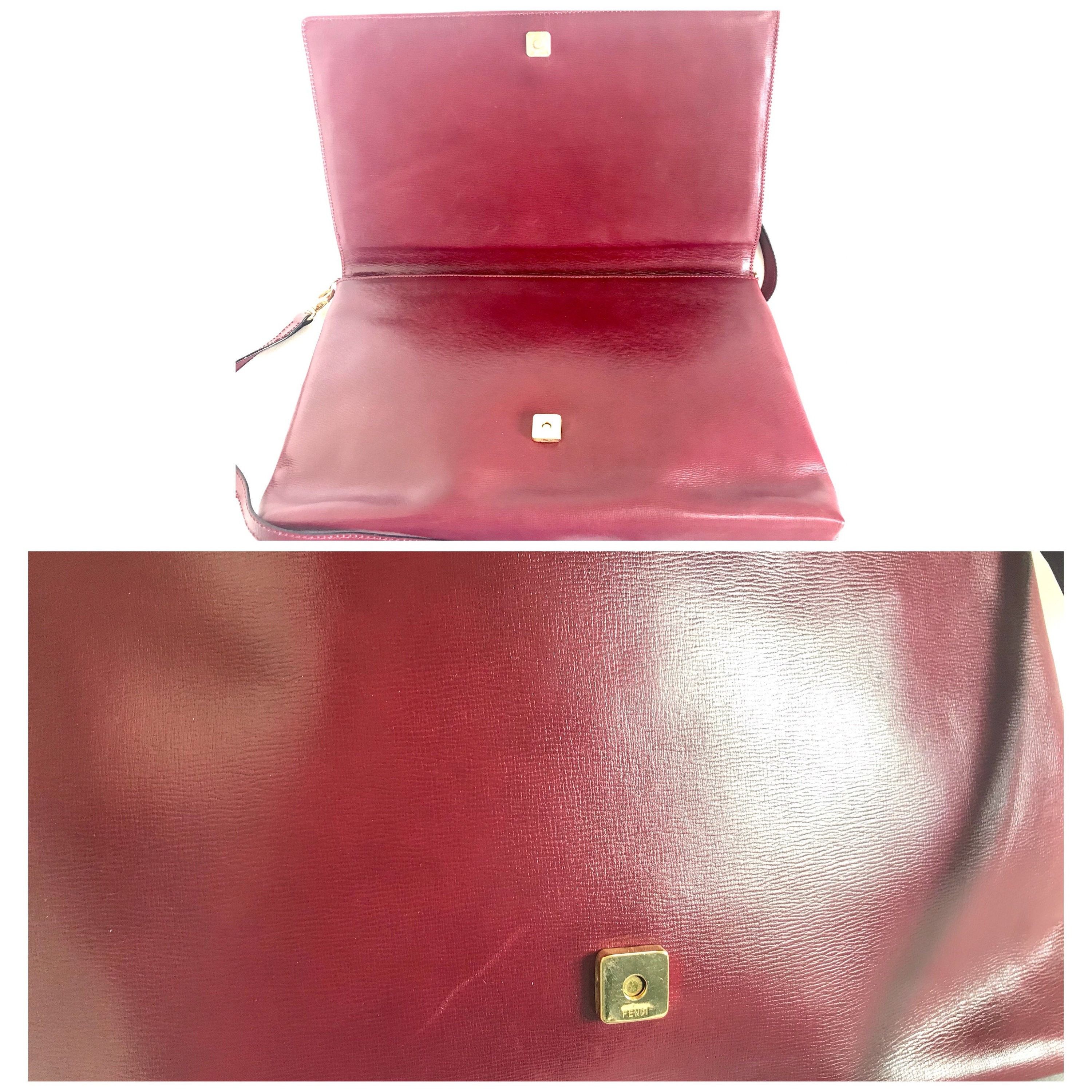 Fendi Vintage FENDI wine leather shoulder bag, large clutch purse Size ONE SIZE - 7 Thumbnail