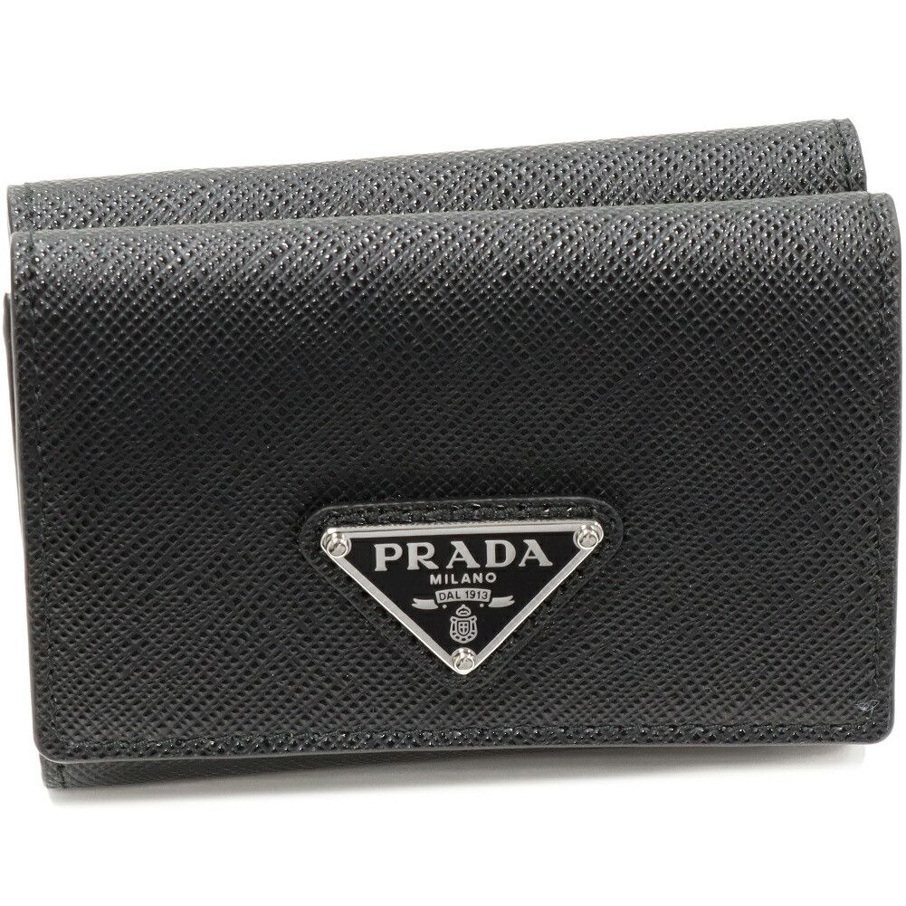 Prada Prada Prada Saffiano Triangle Compact Wallet Leather Wallet Leather Short Wallet 2MH042_QHH_F0002 DUTY FREE for USA Size ONE SIZE - 1 Thumbnail