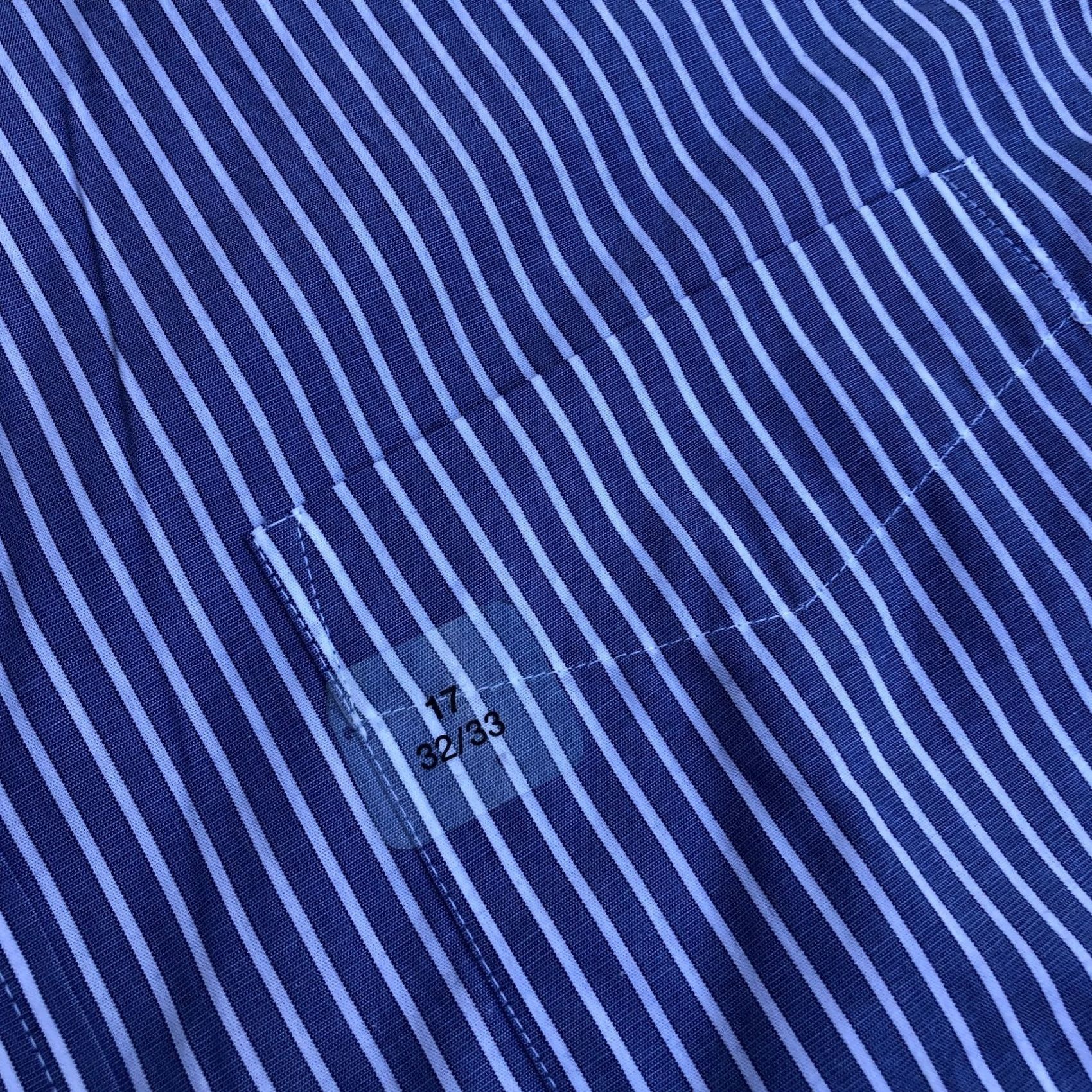 Club Room Club Room Slim Fit Performance Dress Shirt Men's 17 32/33 Striped Button Down Blue Size 46R - 5 Thumbnail