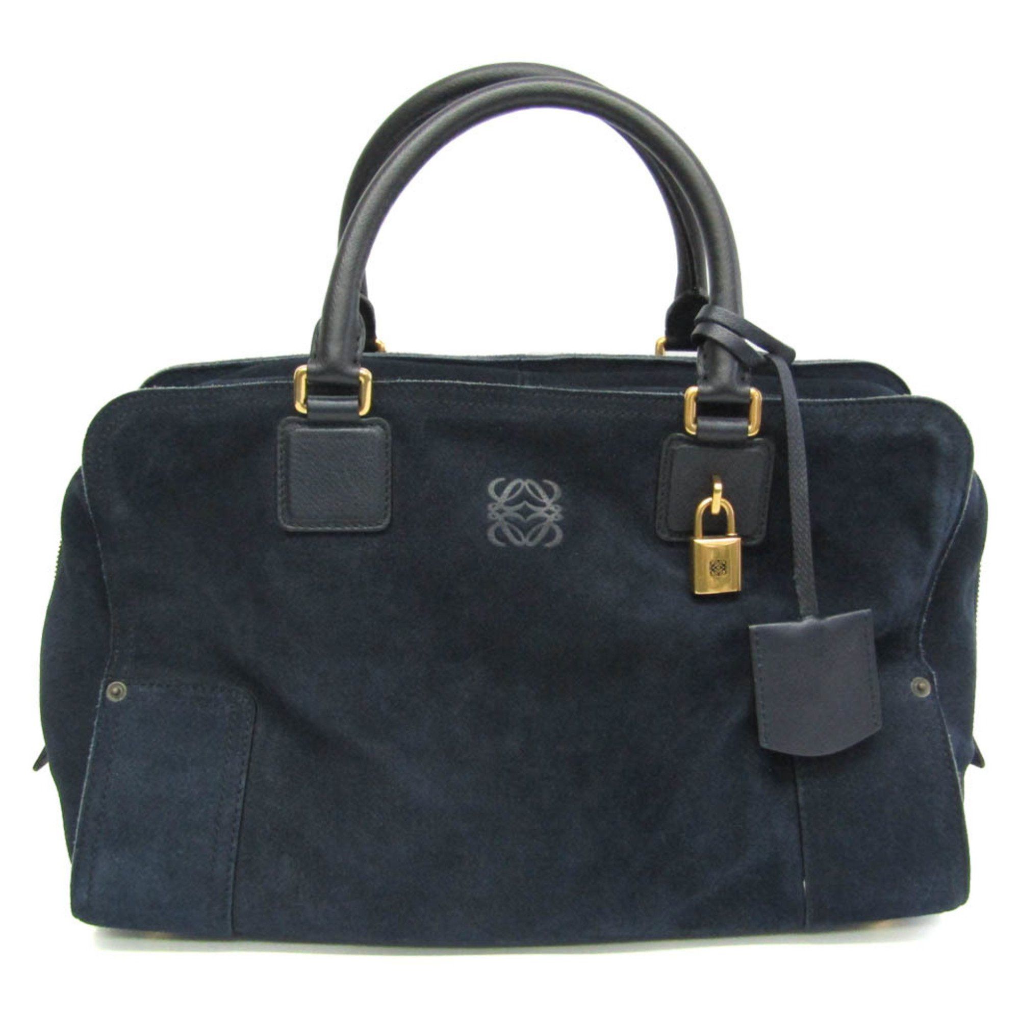image of Loewe Amazona 36 Women's Suede Handbag Navy