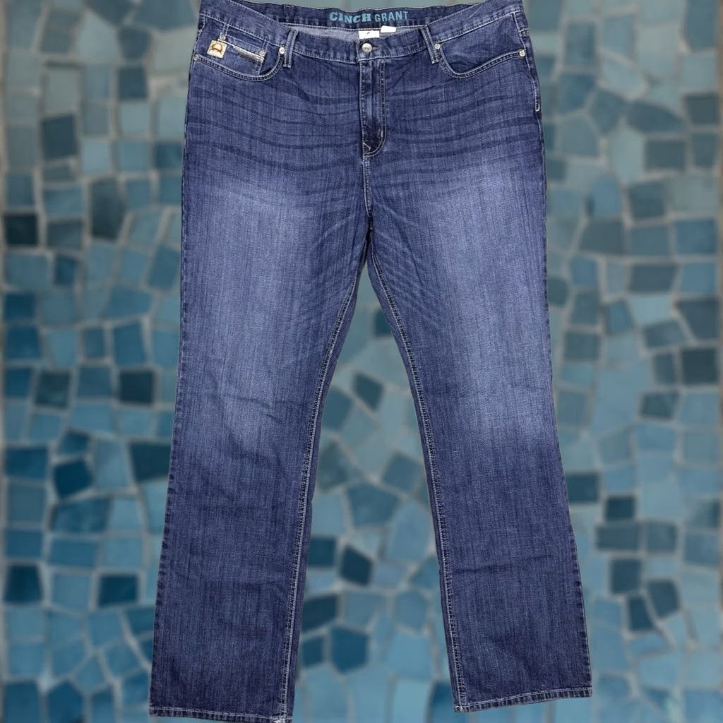 Denime Cinch Grant Mens Jeans 42x36 Wisker Relaxed Bootcut Blue Denim Western Shirt? Size US 42 / EU 58 - 1 Thumbnail