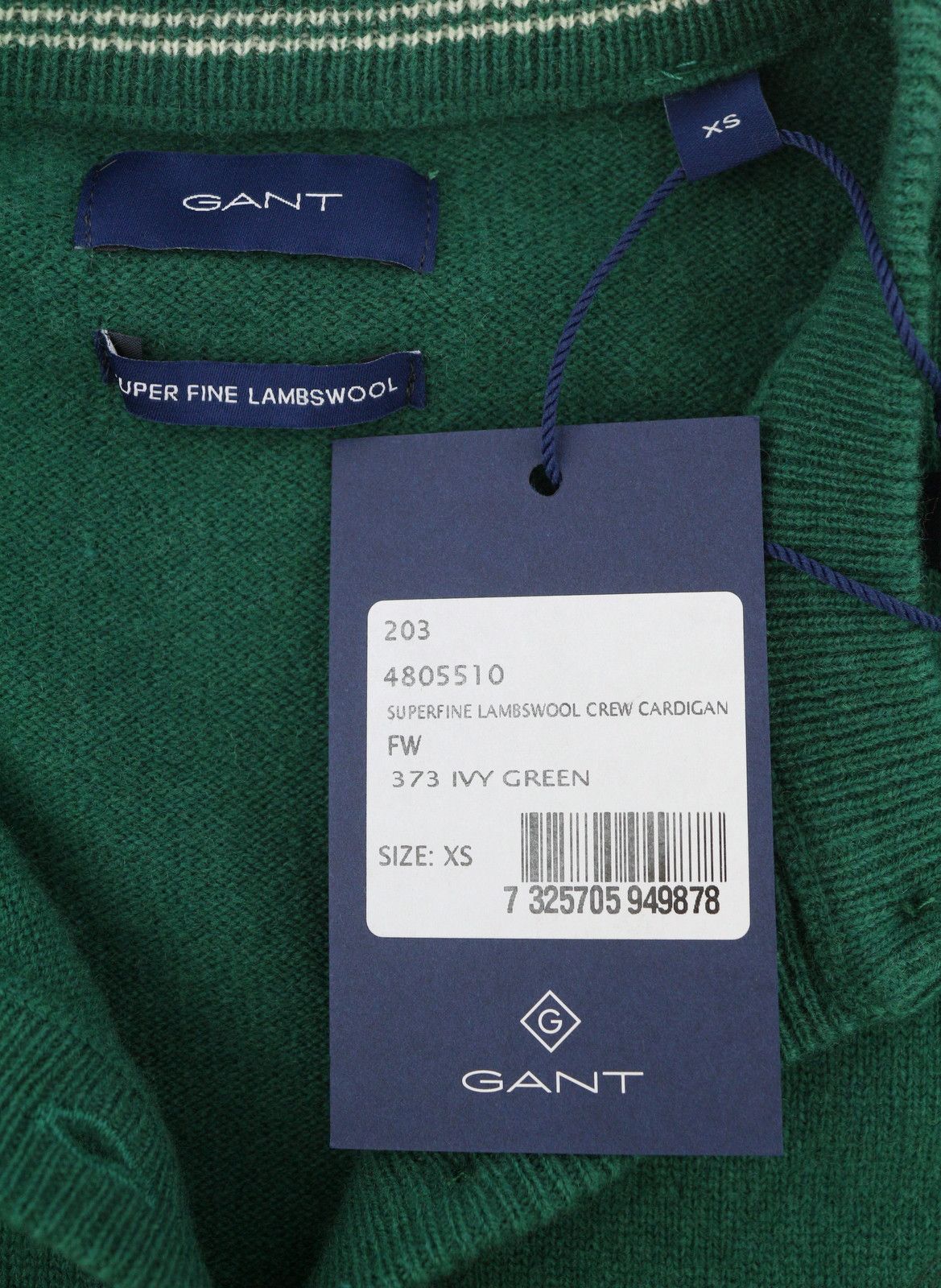 Gant SUPERFINE LAMBSWOOL CREW CARDIGAN XS Ivy Green 88083 Size XS / US 0-2 / IT 36-38 - 6 Thumbnail