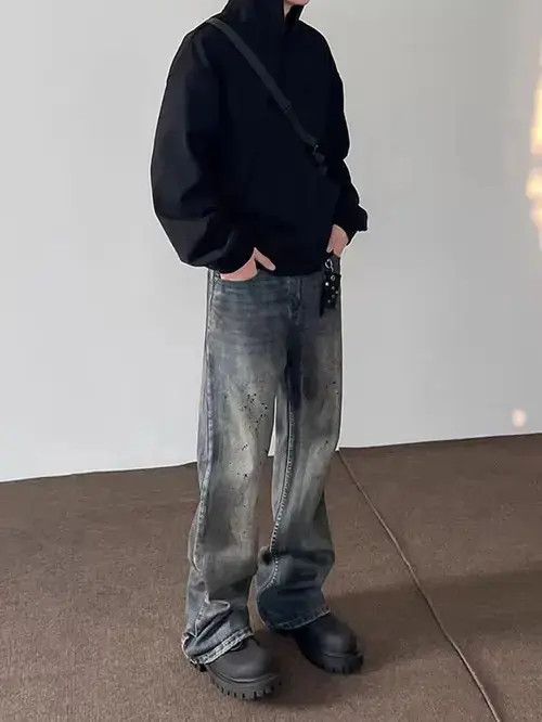 Jean High street distressed ink-splashed baggy flared jeans Size US 34 / EU 50 - 3 Thumbnail