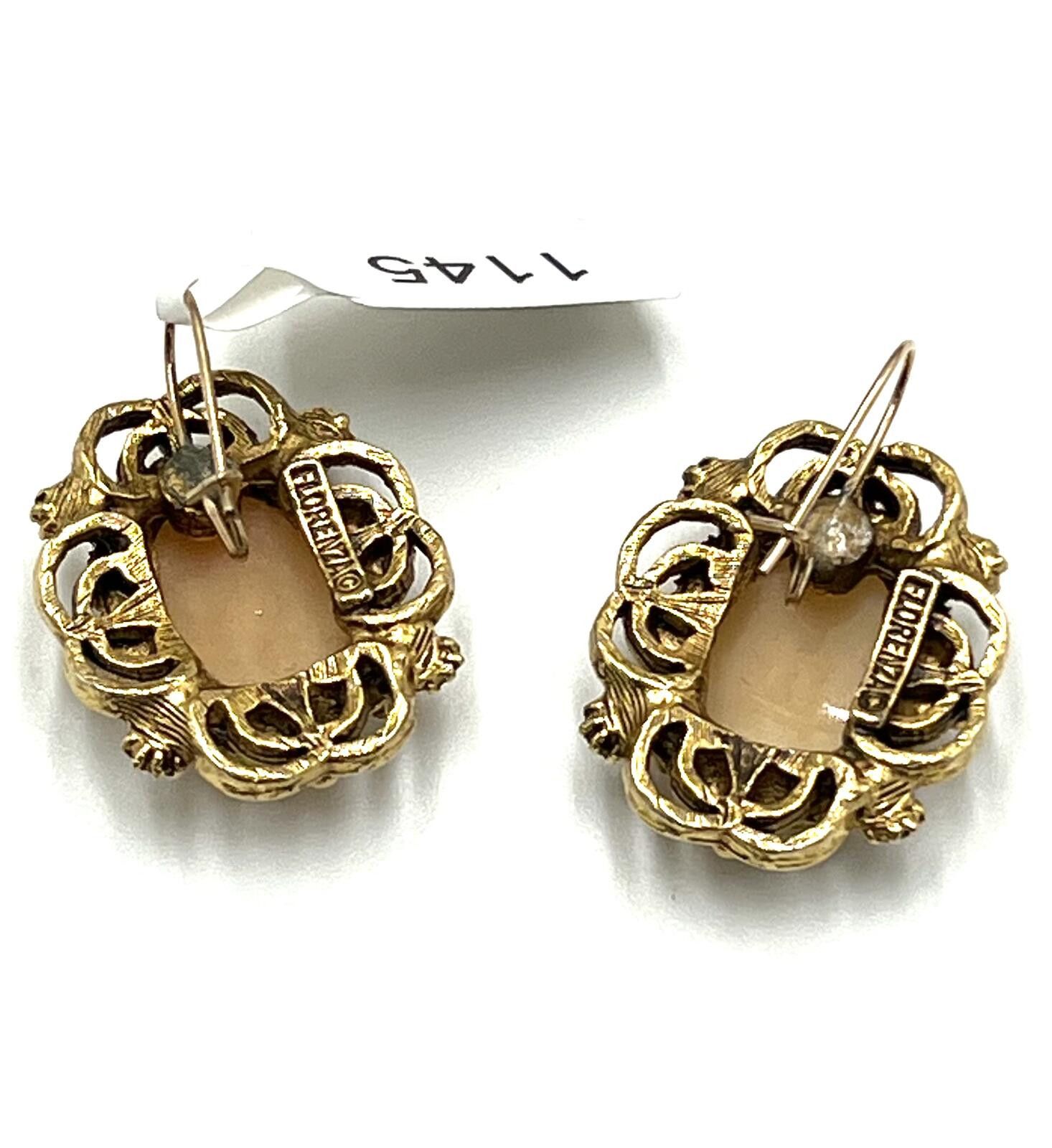 Conte of Florence Florenza Pink Shell Cameo & Green Rhinestone Hook Earrings Size ONE SIZE - 2 Thumbnail