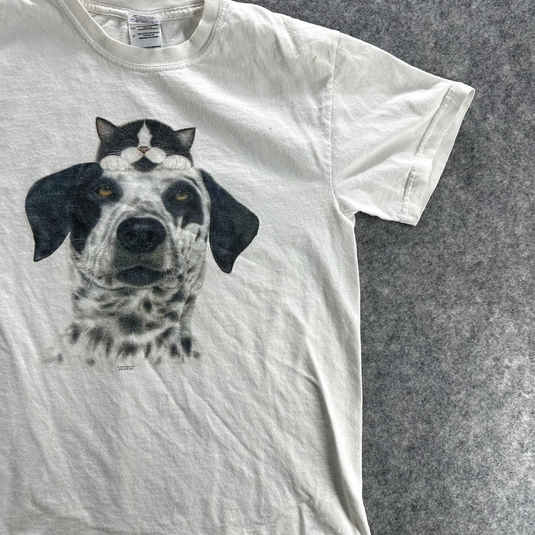 Gildan Gildan Men's Small White Animal Art T-Shirt Vintage 90s Dog Cat Graphic Tee Movable Art Size US S / EU 44-46 / 1 - 4 Thumbnail