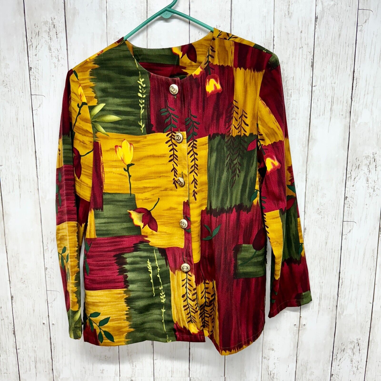 Other Vintage Elizabeth Williams M Leaf Print Long Sleeve Tunic Size M / US 6-8 / IT 42-44 - 1 Thumbnail