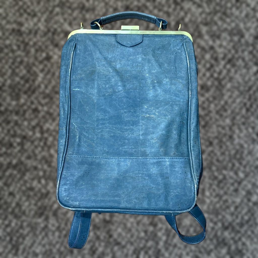 Vintage Laflore Paris Backpack Bag Unisex Adults Blue Bark 15x10x4 Zip Leather Straps Gold Hardware Logo Casual Vintage No Pocket Pattern Solid Modern Size ONE SIZE - 1 Thumbnail