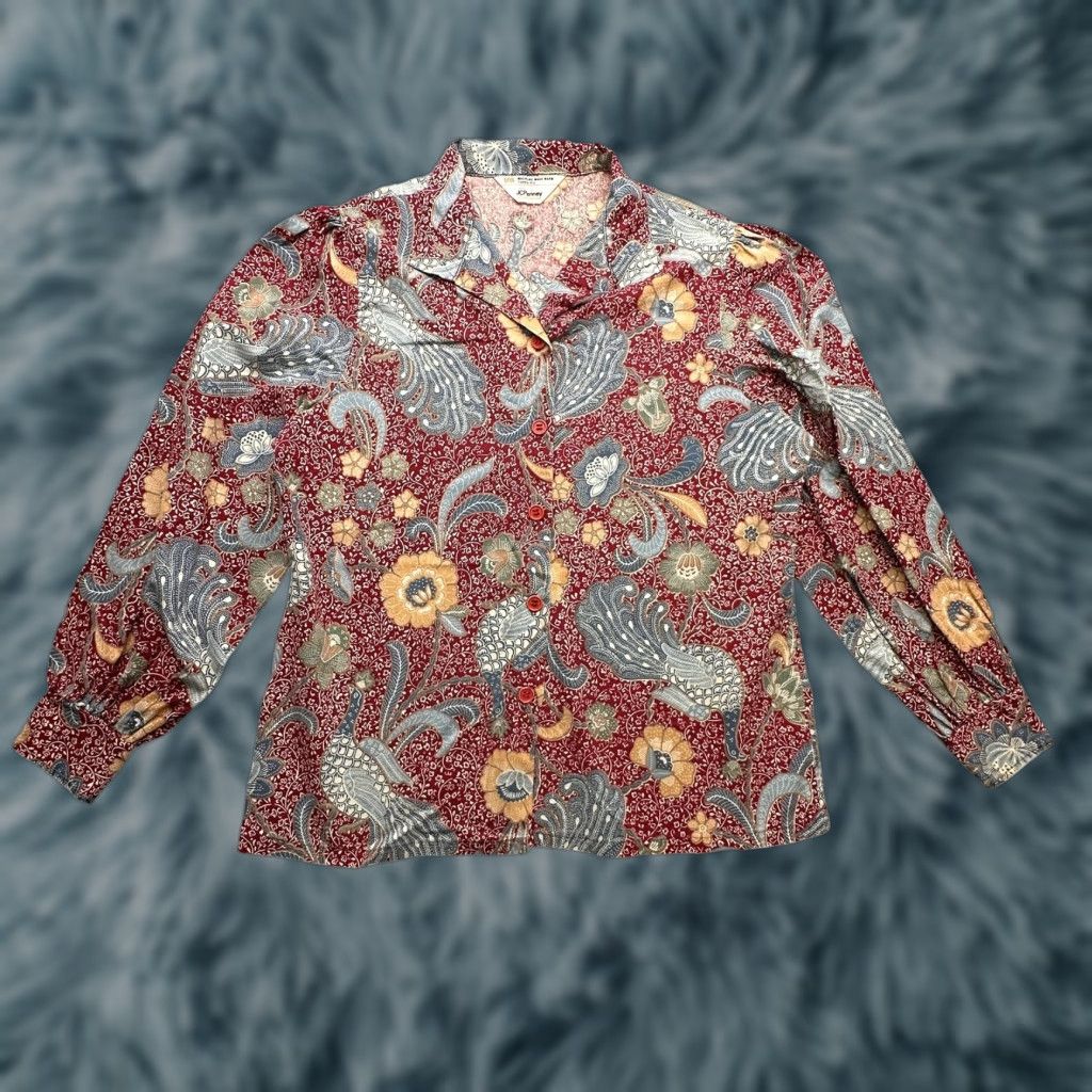 JCPenney VINTAGE JC Penney Paisley Red Blue Button-Up Shirt Womens Medium Size M / US 6-8 / IT 42-44 - 1 Thumbnail