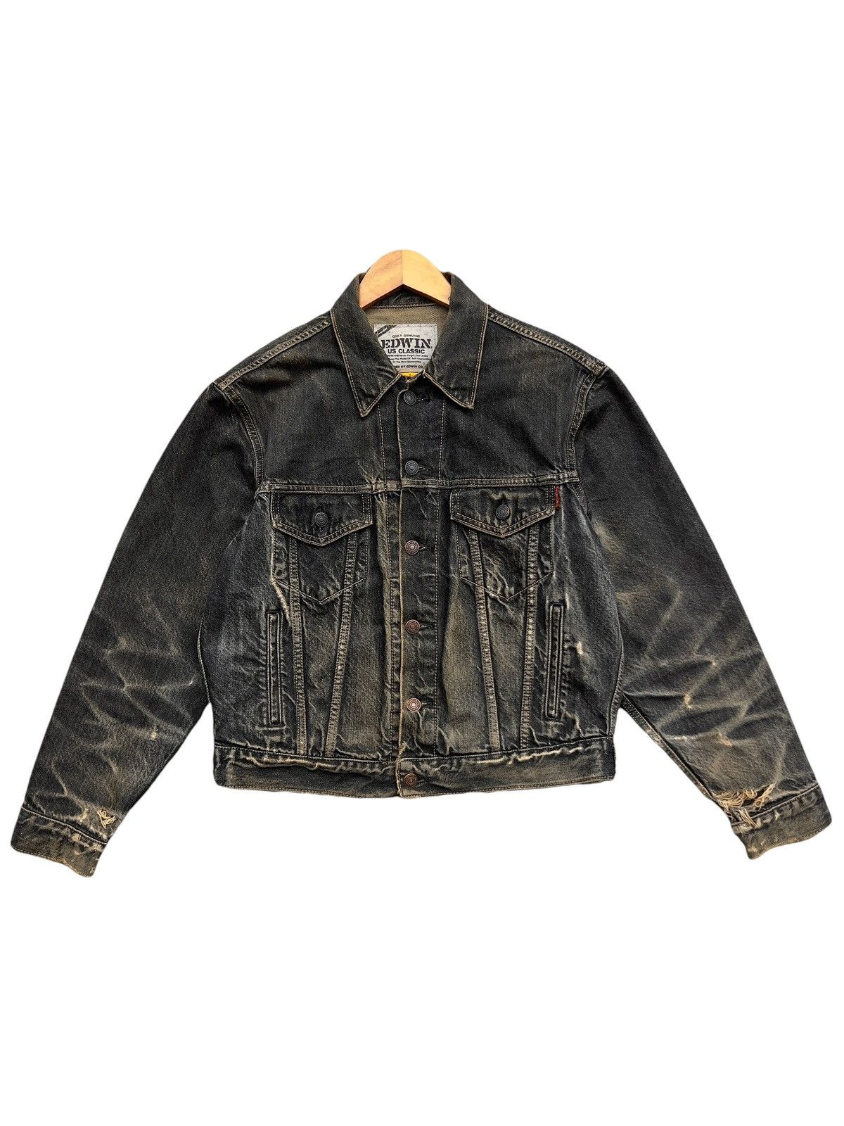 Vintage Edwin Mudwash Black Distressed Denim Jacket