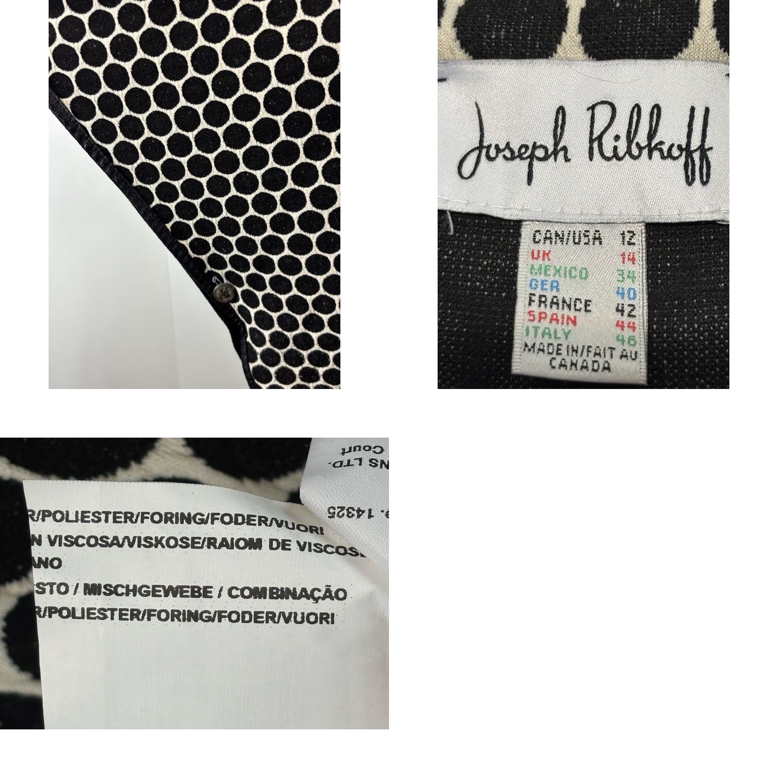 Joseph Ribkoff VINTAGE Joseph Ribkoff Couture Jacket Women’s 12 Poncho Black Polka Dots Full Zip Artsy Size XL / US 12-14 / IT 48-50 - 8 Thumbnail