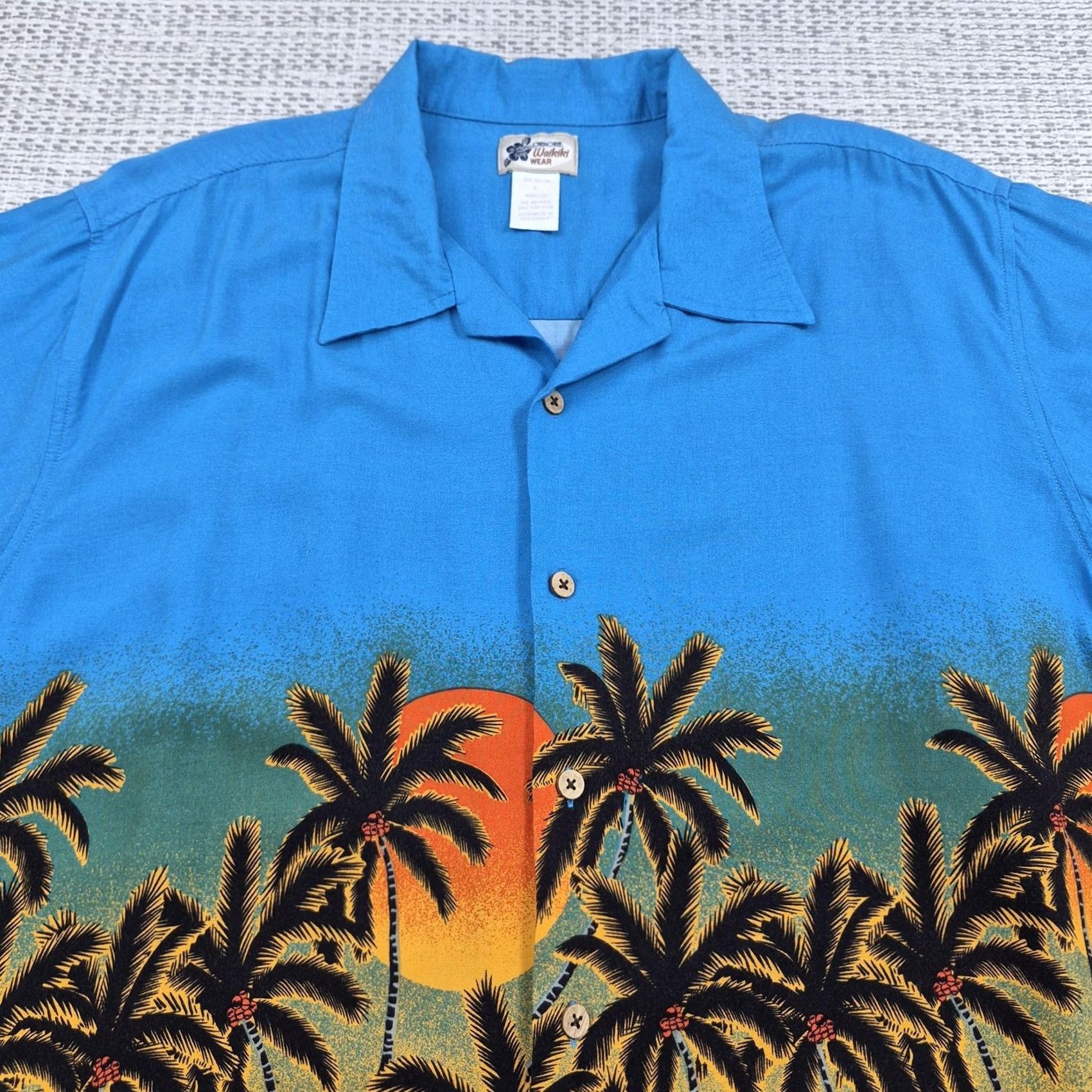 Cherokee Cherokee Button Up Shirt Mens Large Waikiki Hawaiian Sunset Aloha Short Sleeve Blue 80s 90s Beach Tropical Shirt Mens L Size US L / EU 52-54 / 3 - 5 Thumbnail