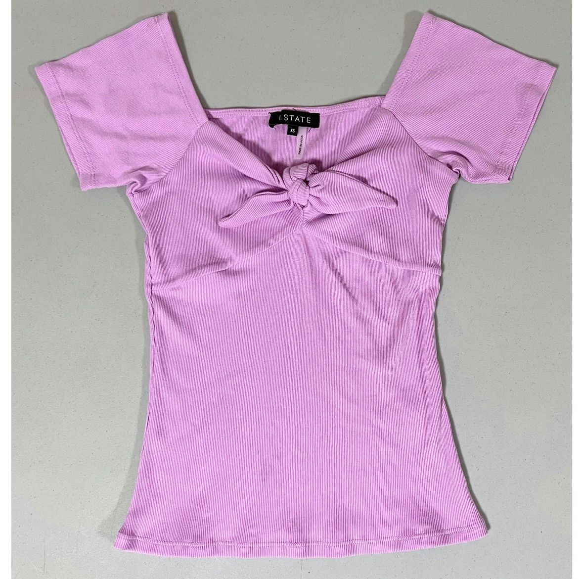 Vintage 1.State Purple Bow Knot-Front T-Shirt Top Blouse Size XS 💜 Size XS / US 0-2 / IT 36-38 - 2 Thumbnail