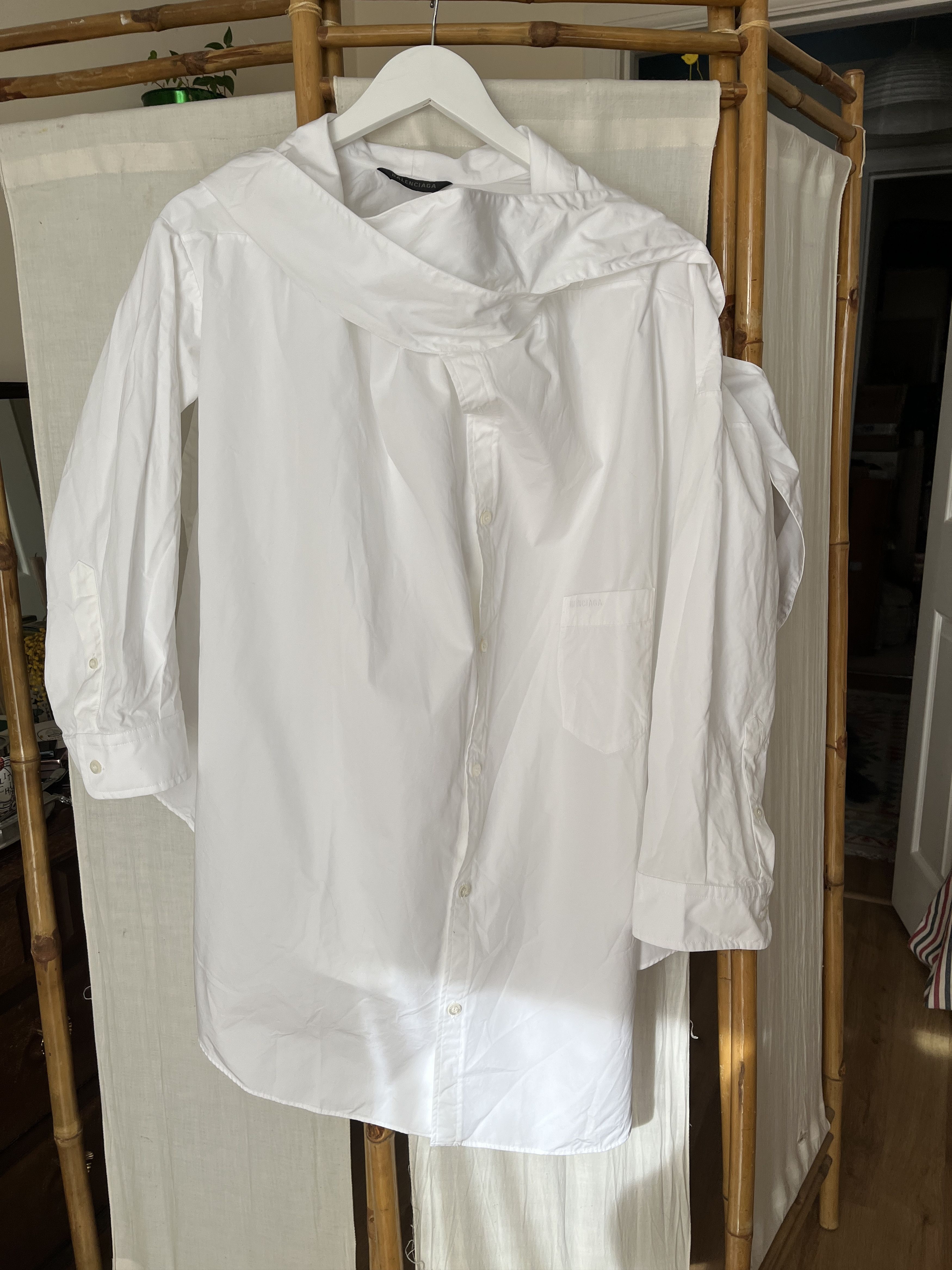 Balenciaga Balenciaga White Drape Collar Cotton Blouse. Small Size XS / US 0-2 / IT 36-38 - 4 Thumbnail