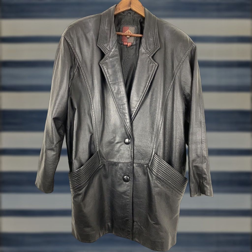 VINTAGE G-III Leather Jacket Women's Black Large Button Up Coat 80s 90s Womens