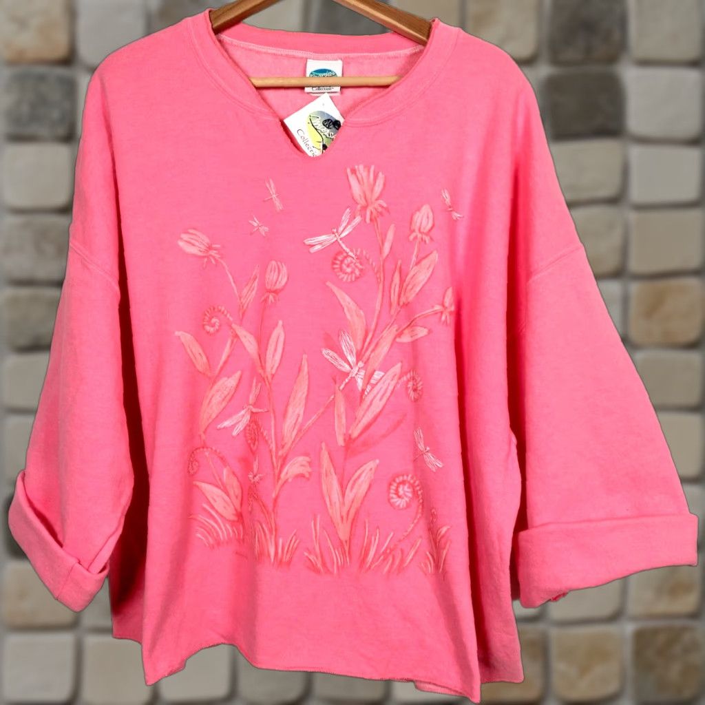 Vintage VINTAGE Marsha's Collection Sweatshirt Women Plus 2XL Pink Nature Dragonfly Cropped Pullover Activewear Size XXL / US 16-18 / IT 52-54 - 1 Thumbnail