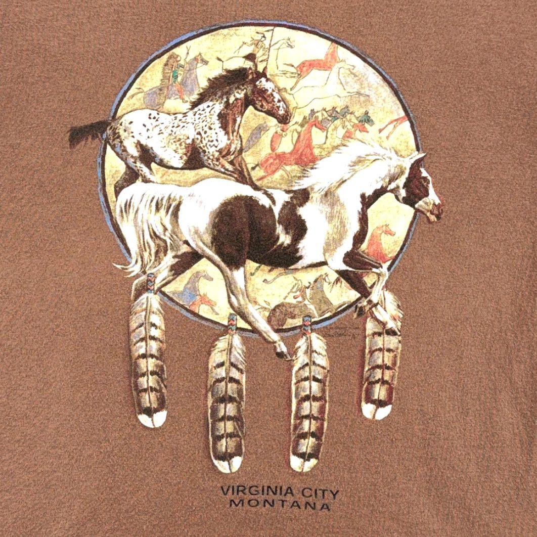 Gildan VINTAGE Horses Shirt Adult MEDIUM Brown Virginia City Montana Dreamcatcher Y2K Size US M / EU 48-50 / 2 - 2 Thumbnail