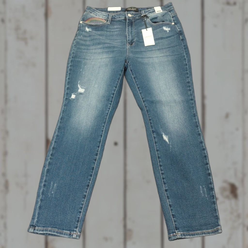 Vintage Judy Blue Jeans Womens Plus 15/32 Blue Denim Straight High Waist Distressed Jeans Size 36" / US 14 / IT 50 - 1 Thumbnail