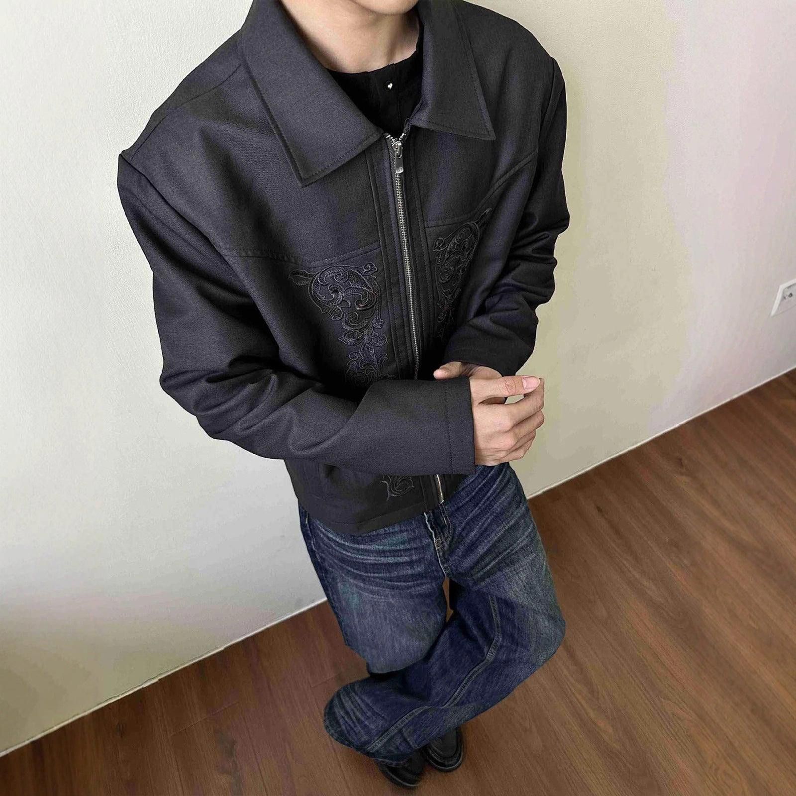 Vintage Black Embroidered Zip-Up Jacket, Men's Outerwear Size US M / EU 48-50 / 2 - 1 Thumbnail