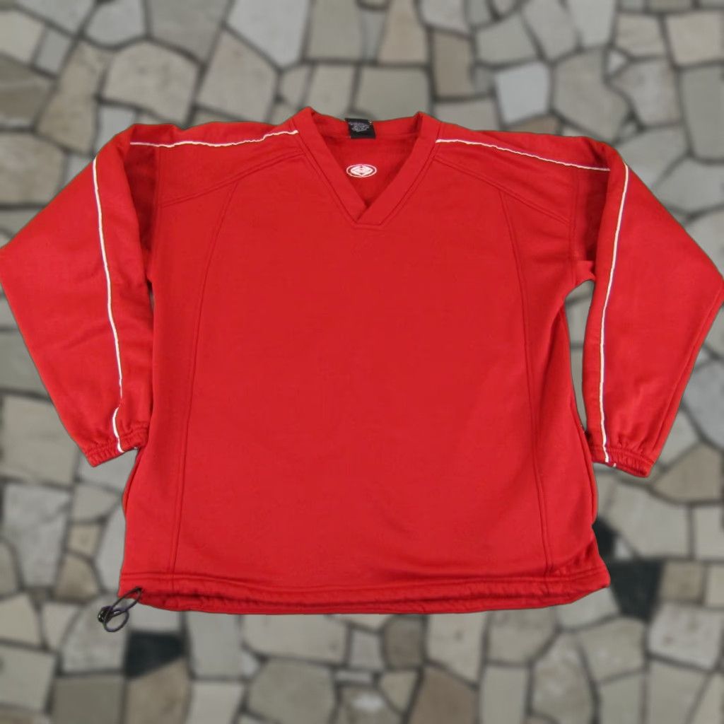 Vintage Easton Sweatshirt Mens XL Red Fleece V-Neck Pullover Baseball Warmup Pockets Logo Size US XL / EU 56 / 4 - 1 Thumbnail
