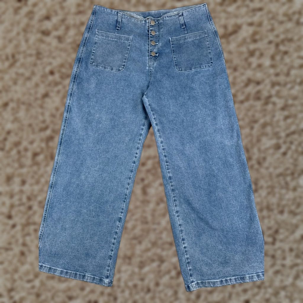 Old Navy Vintage Old Navy Women's Jeans Wide Leg Cotton Blend 14 Blue High Rise 33x26 Size 36" / US 14 / IT 50 - 1 Thumbnail