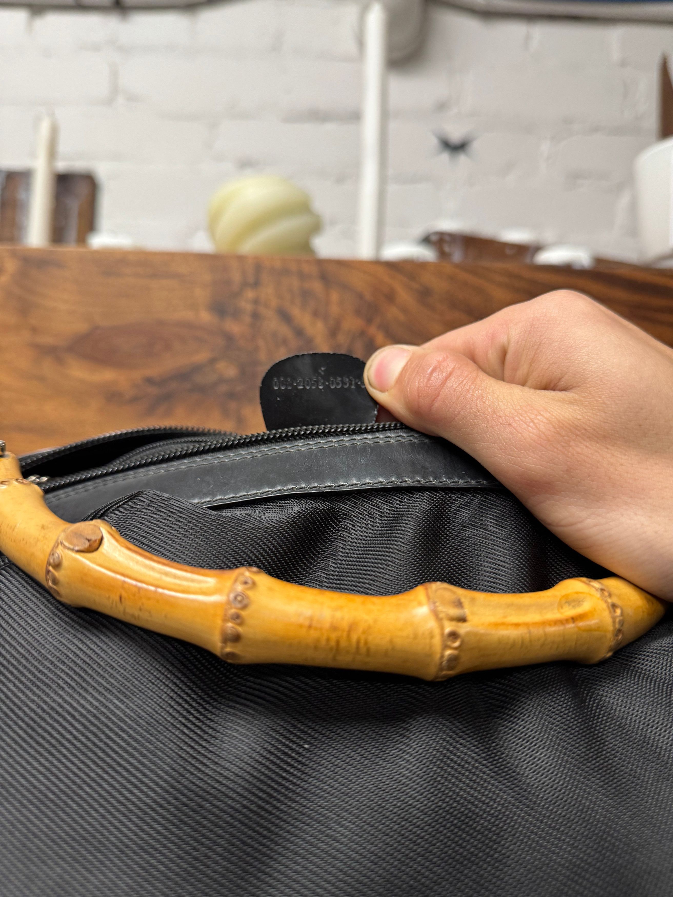 Gucci Vintage Gucci Black Nylon/Bamboo Handle ‘Hobo’ Shoulder Bag Size ONE SIZE - 5 Thumbnail