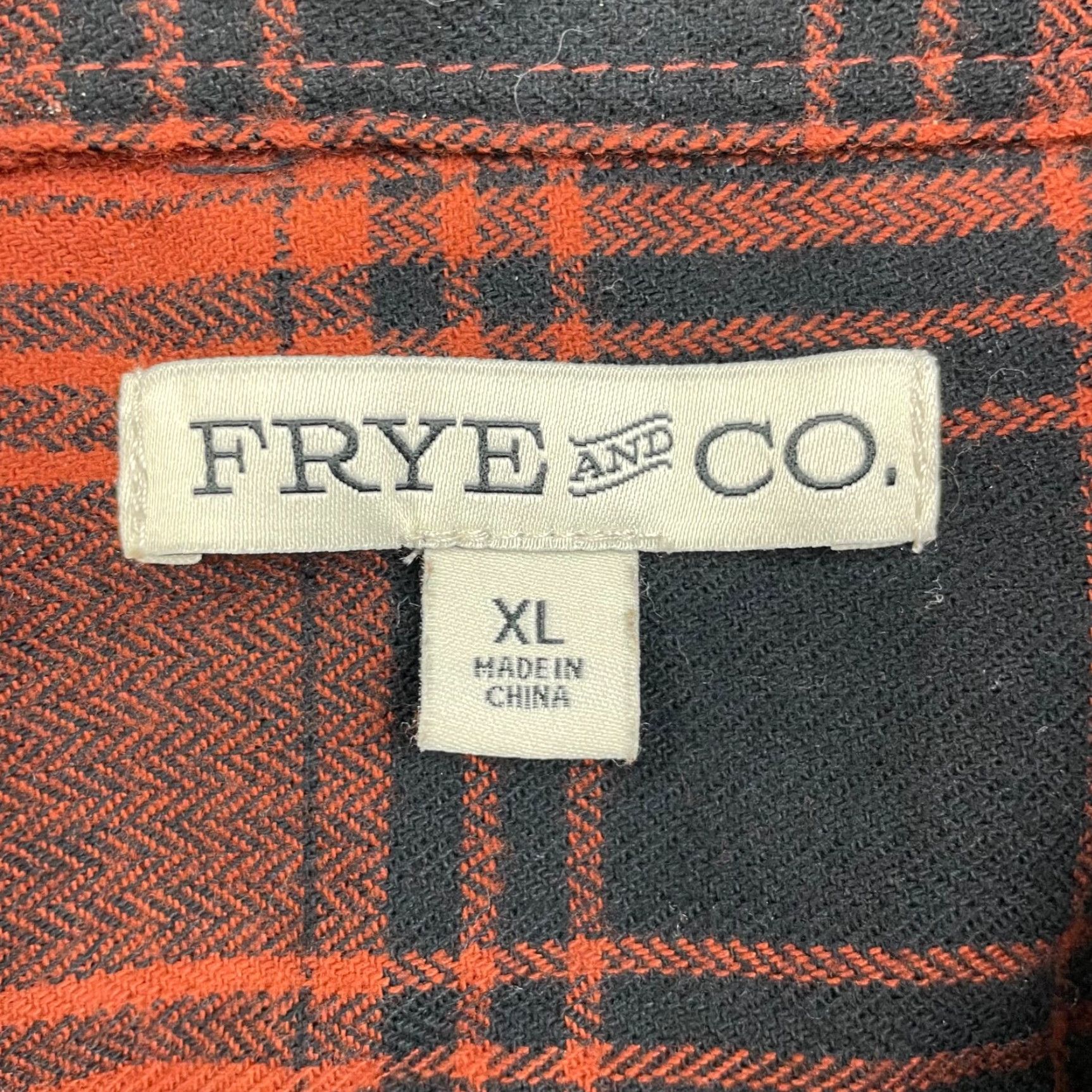 Frye and Co Men’s Flannel Button Work Shirt Brown/Black Plaid XL