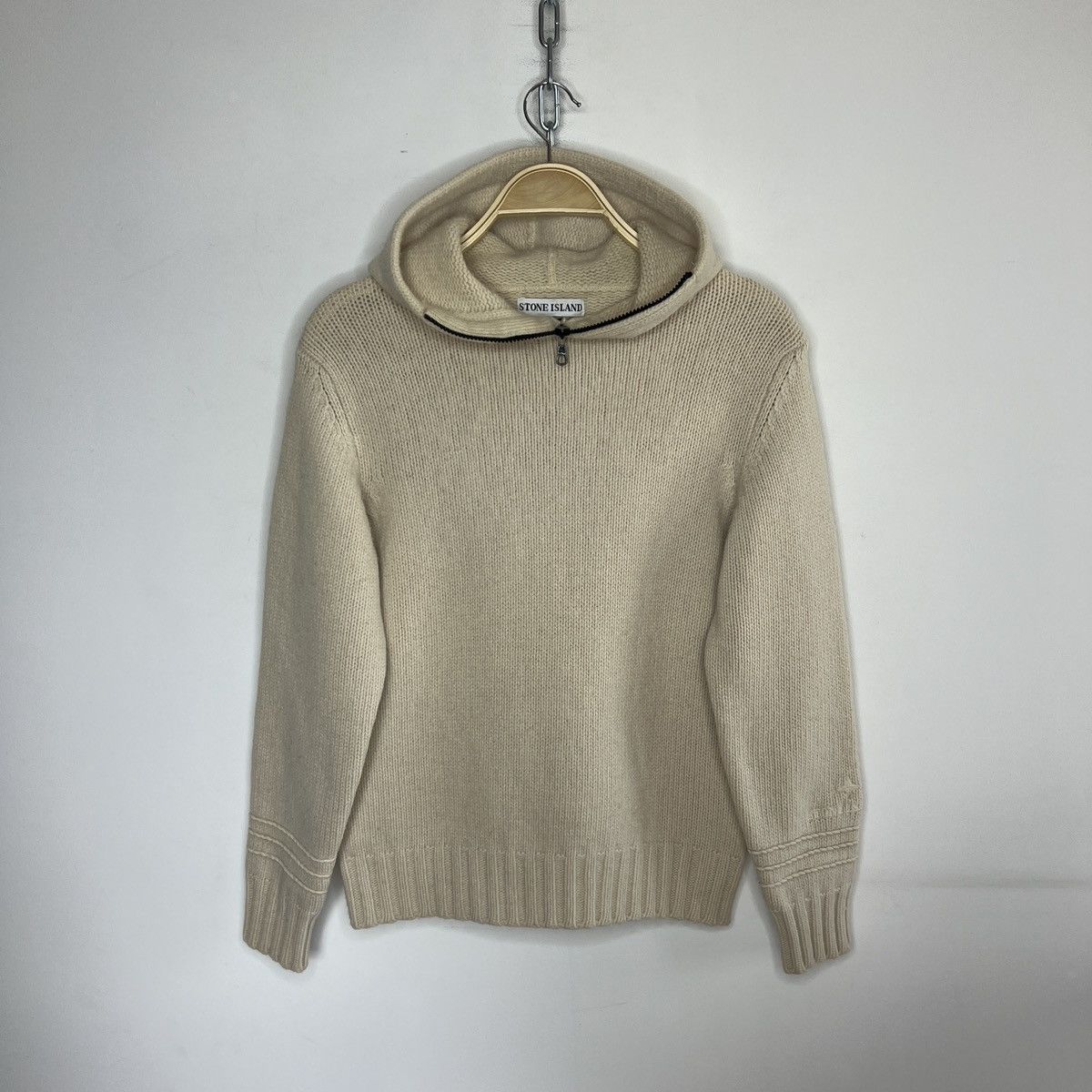Stone Island Vintage Stone Island original Knit beige Wool Hoodie Size US S / EU 44-46 / 1 - 1 Thumbnail