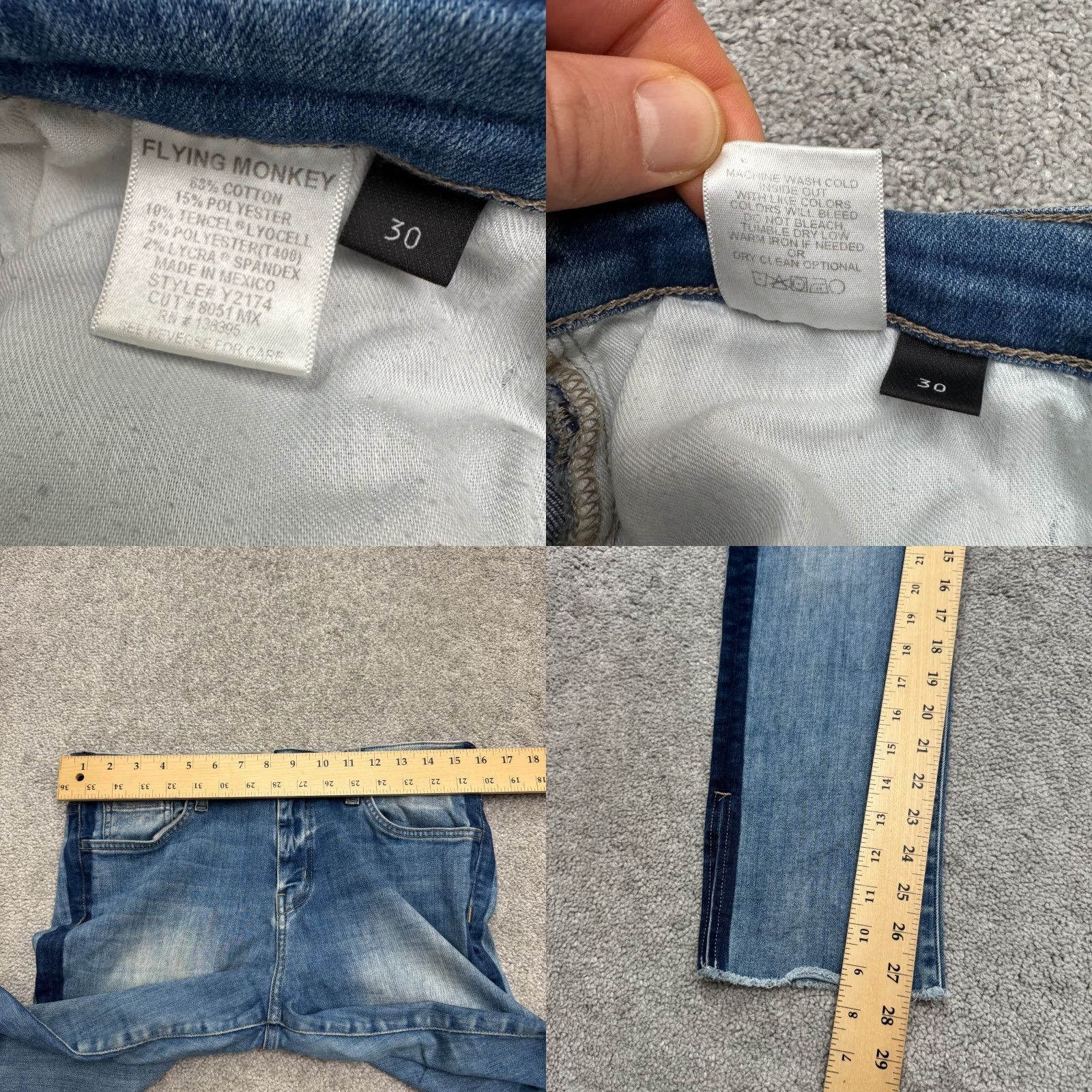 Vintage Flying Monkey Jeans Two Tone Denim Womens 30 Blue Mid Rise Ankle Slit 27in Inseam City Outdoor Size 30" / US 8 / IT 44 - 8 Thumbnail