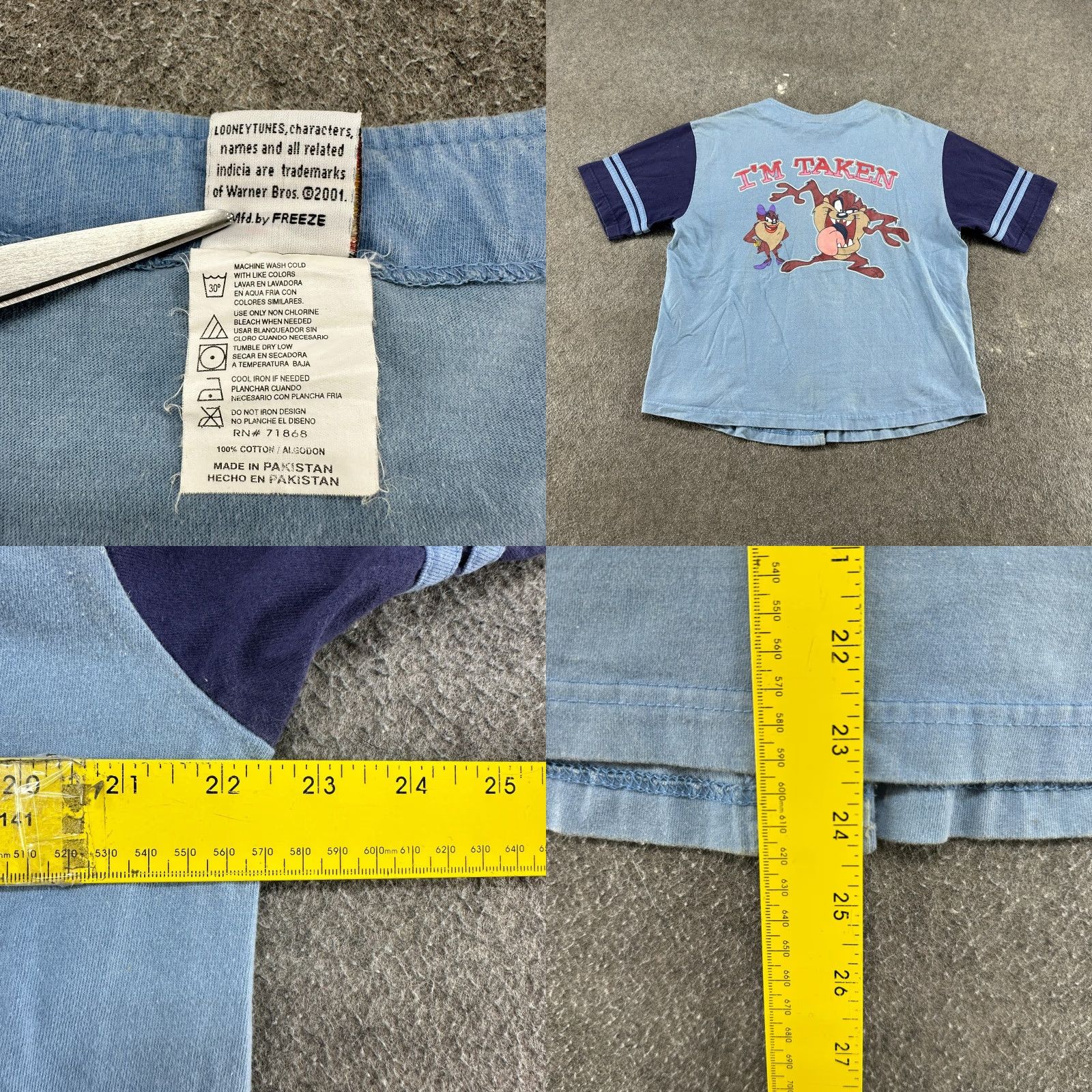 Vintage VINTAGE Looney Tunes Baseball Jersey Womens XL Blue Caution Im Taken Taz 90s Size XL / US 12-14 / IT 48-50 - 8 Thumbnail