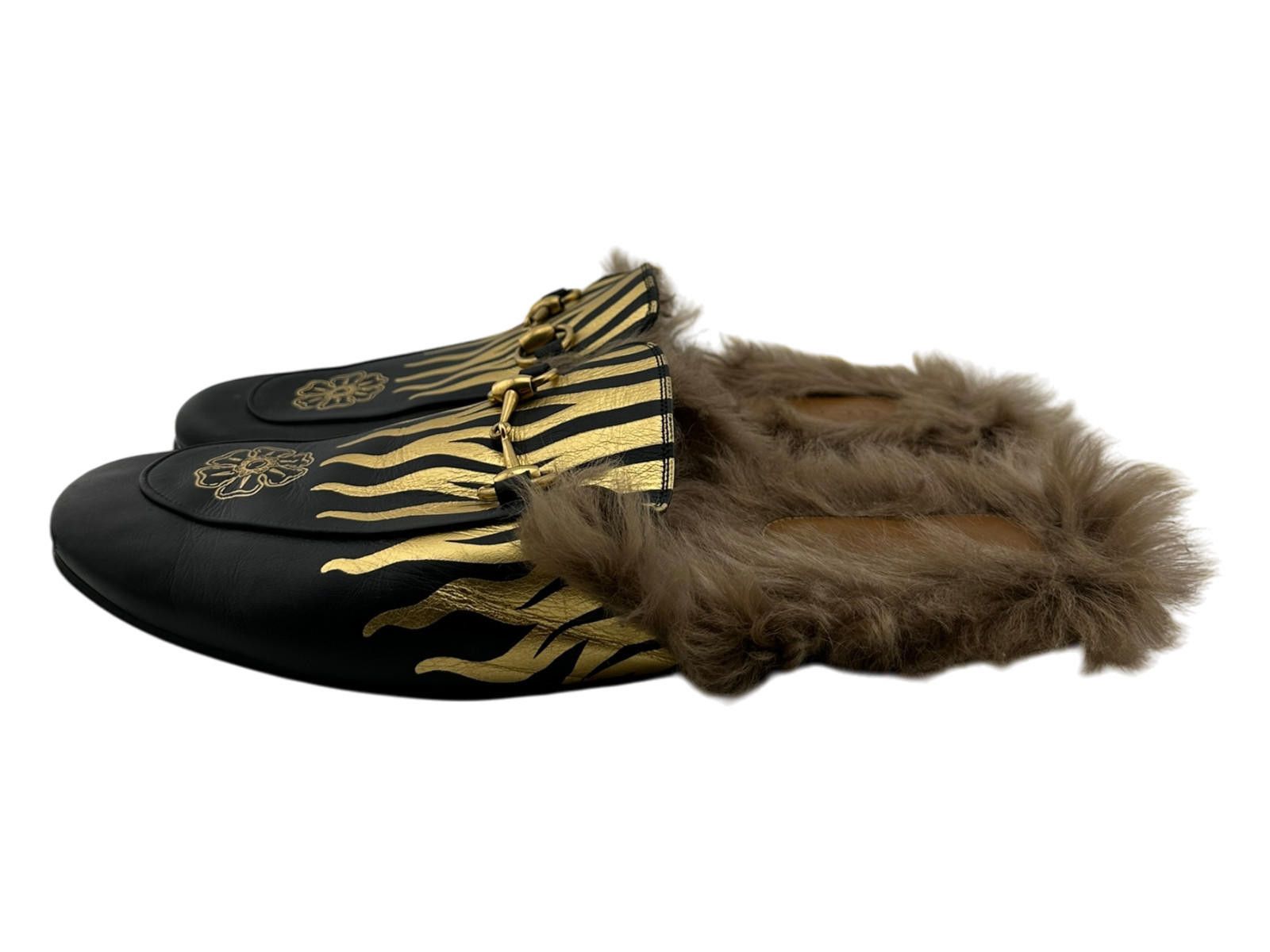 Gucci Gucci Princetown Black Gold Fur Slippers UK 10 Used Size US 10 / EU 43 - 1 Thumbnail