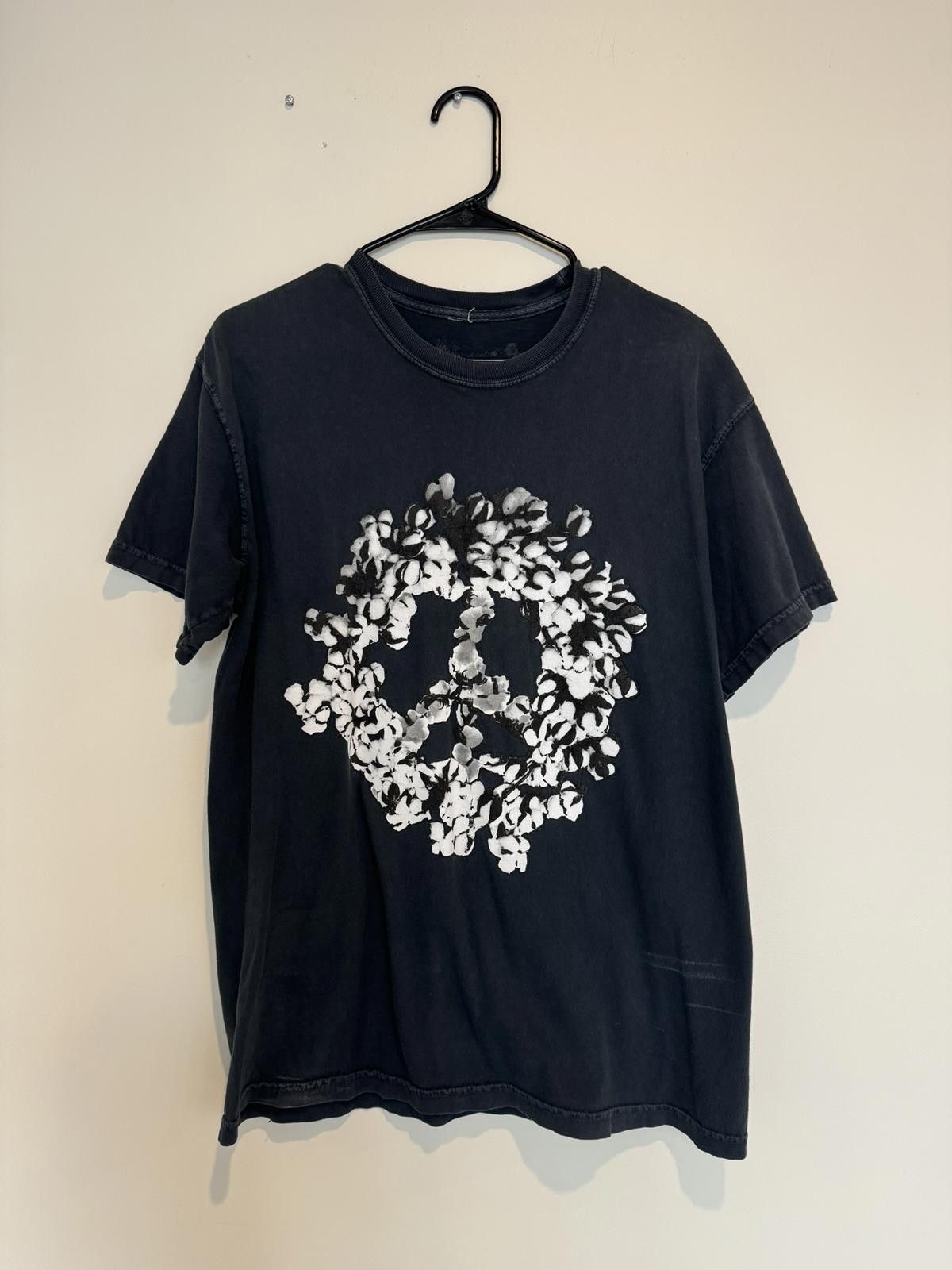 Denim Tears Black Graphic T-Shirt with Floral Peace Sign