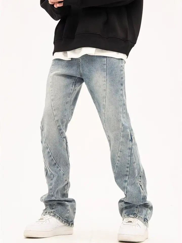 Y2K Fashion Washed Blue Slim Spliced Jeans Pants