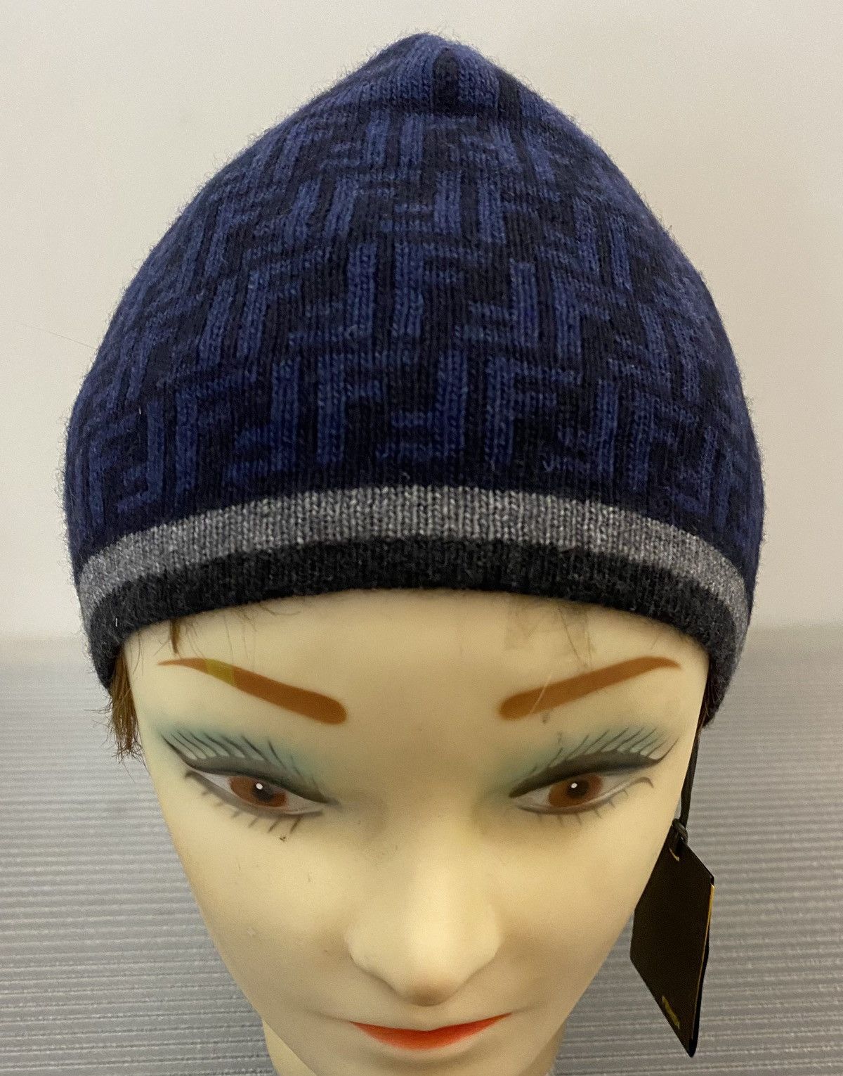 Fendi Fendi 🇮🇹 Blue/Black Wool blend FF Beanie unisex NEW Size ONE SIZE - 4 Thumbnail