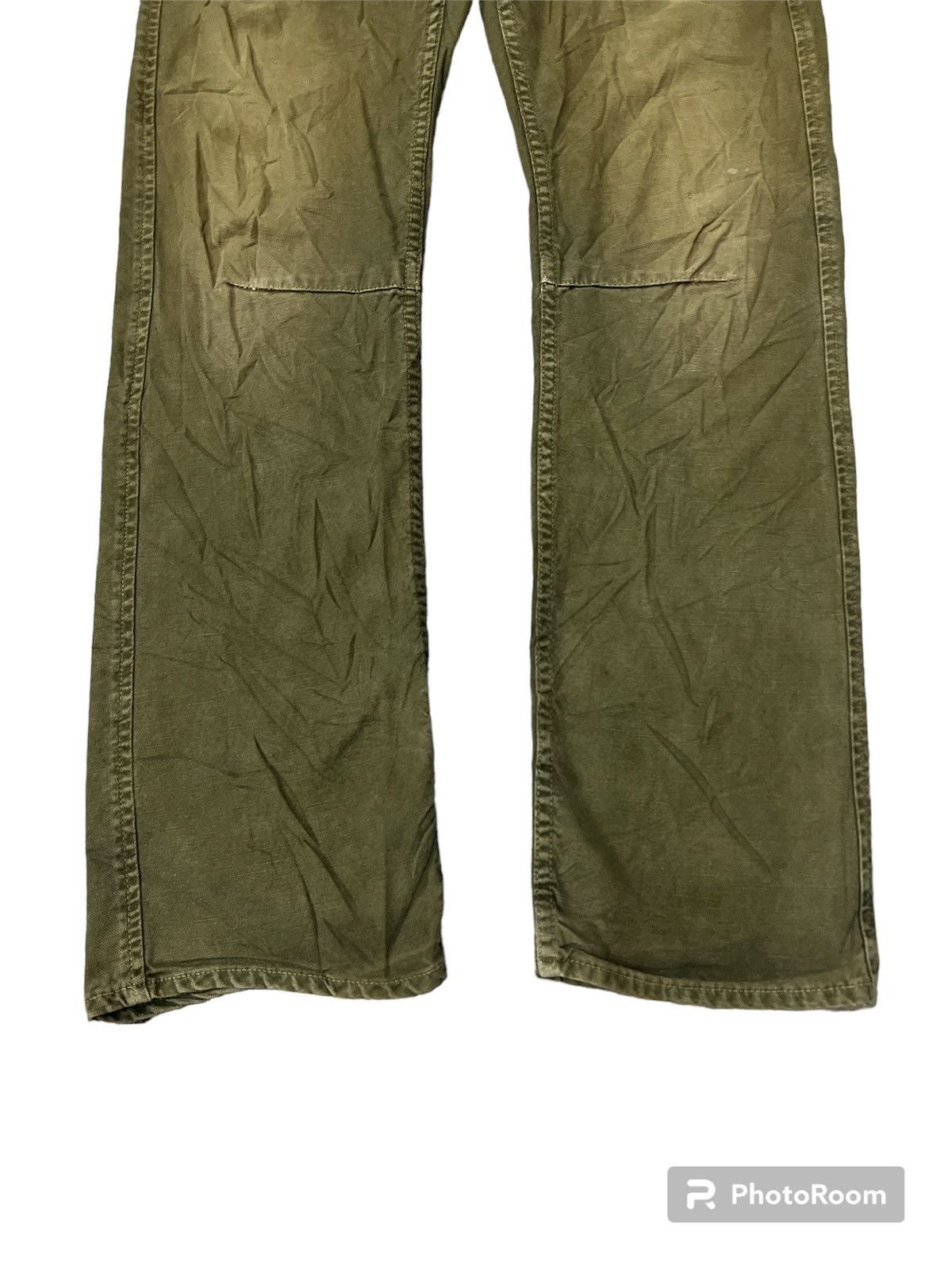 Japanese Brand VINTAGE THRASHED SUN FADED GREEN ARMY BUSH PANT Size US 32 / EU 48 - 3 Thumbnail