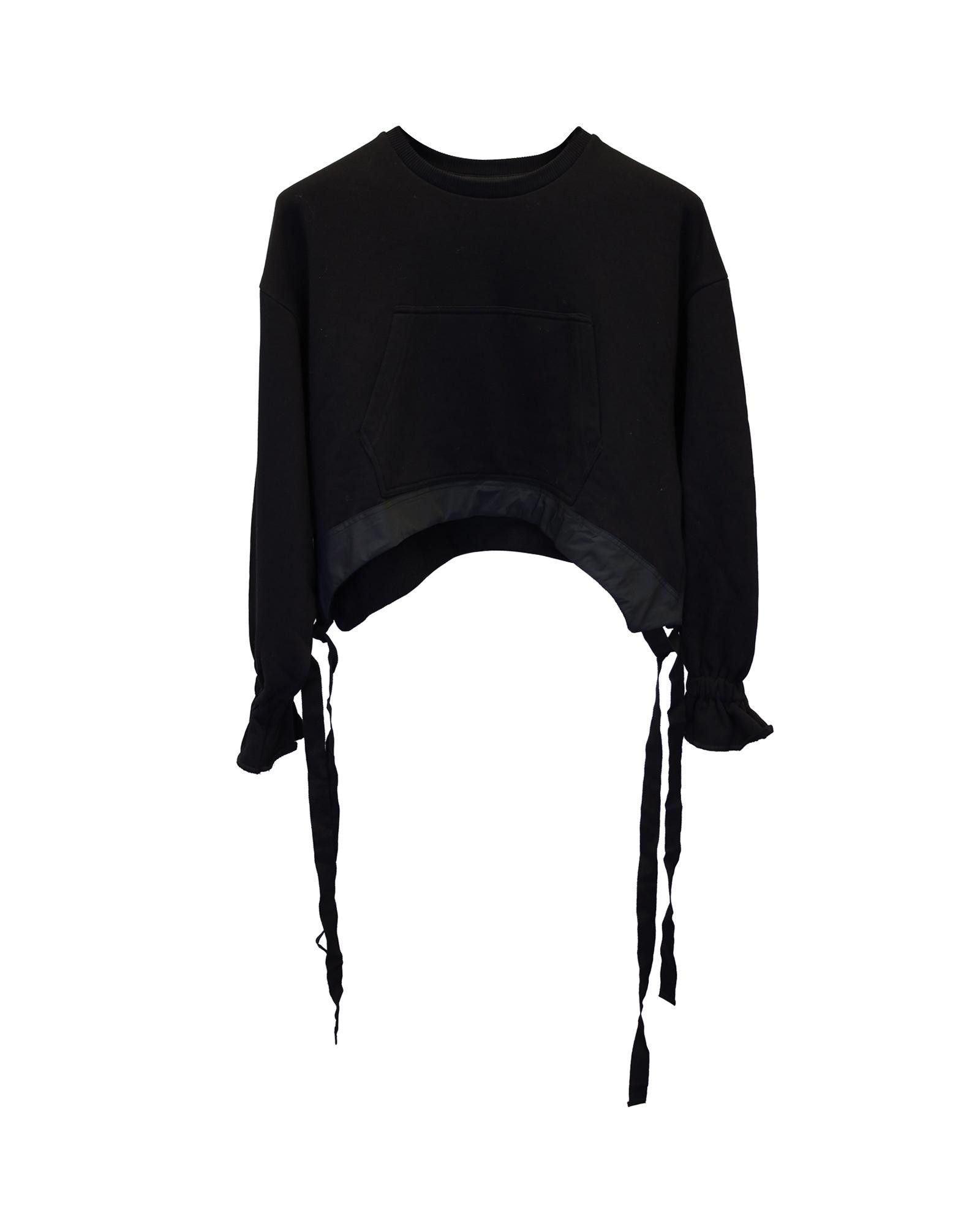 image of Red Valentino Organic Cotton Side Tie Cropped Sweatshirt In Black, Women's (Size XS)