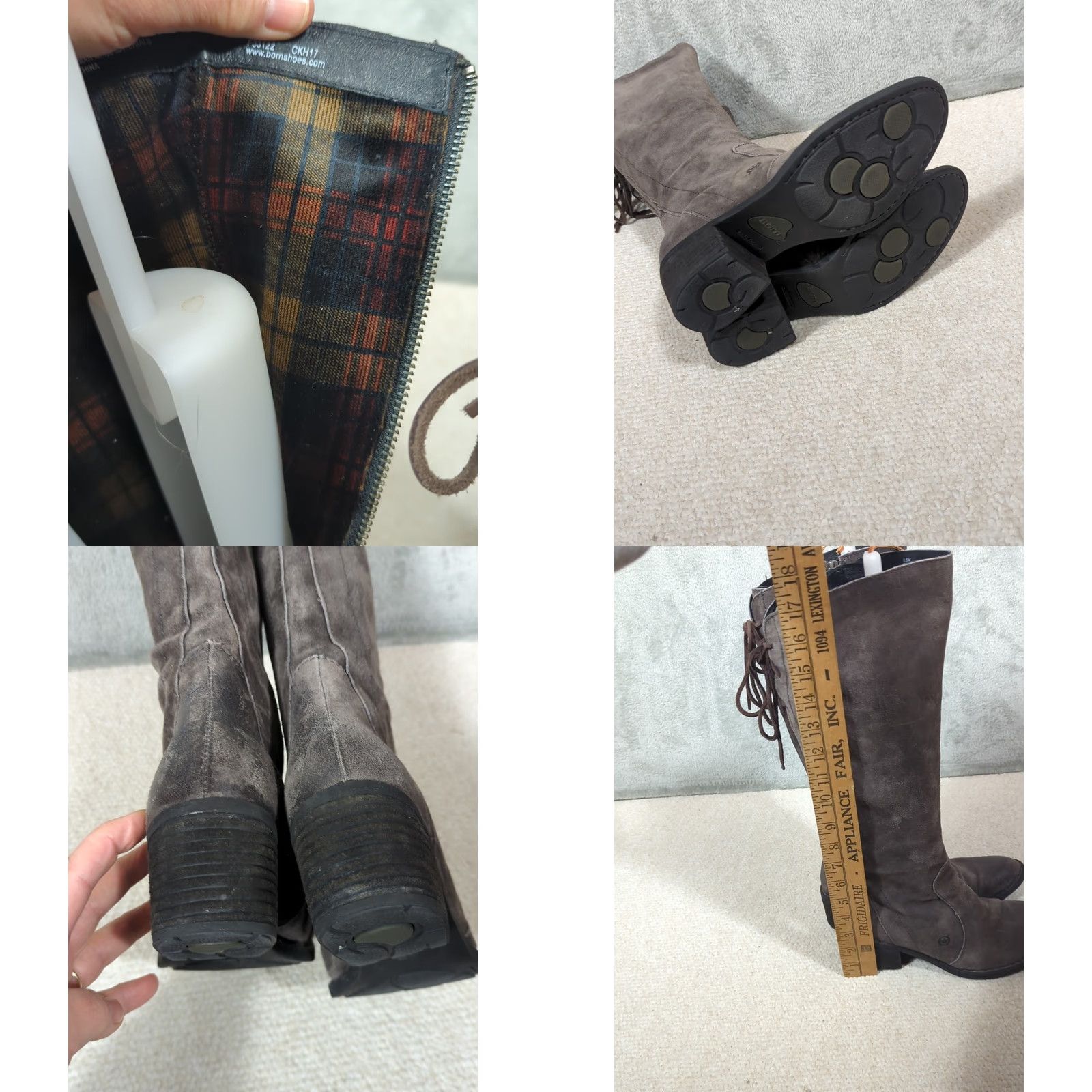 Born Born Felicia Gray Brown Suede Zip Up Knee High Boots Lace Back Women's 8.5 Size US 9 / IT 39 - 8 Thumbnail
