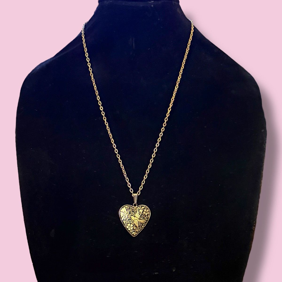 Vintage Vintage bird and flowers damascene heart pendant necklace Size ONE SIZE - 1 Thumbnail