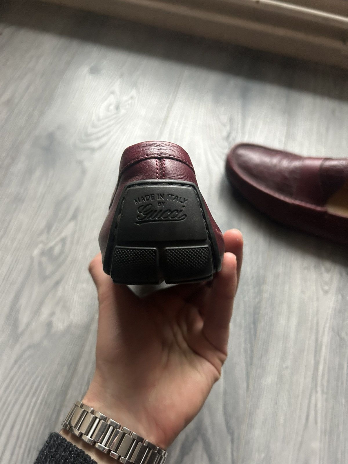 Gucci Gucci Burgundy Leather Loafers with Embossed GG Monogram Size US 7 / EU 40 - 9 Thumbnail