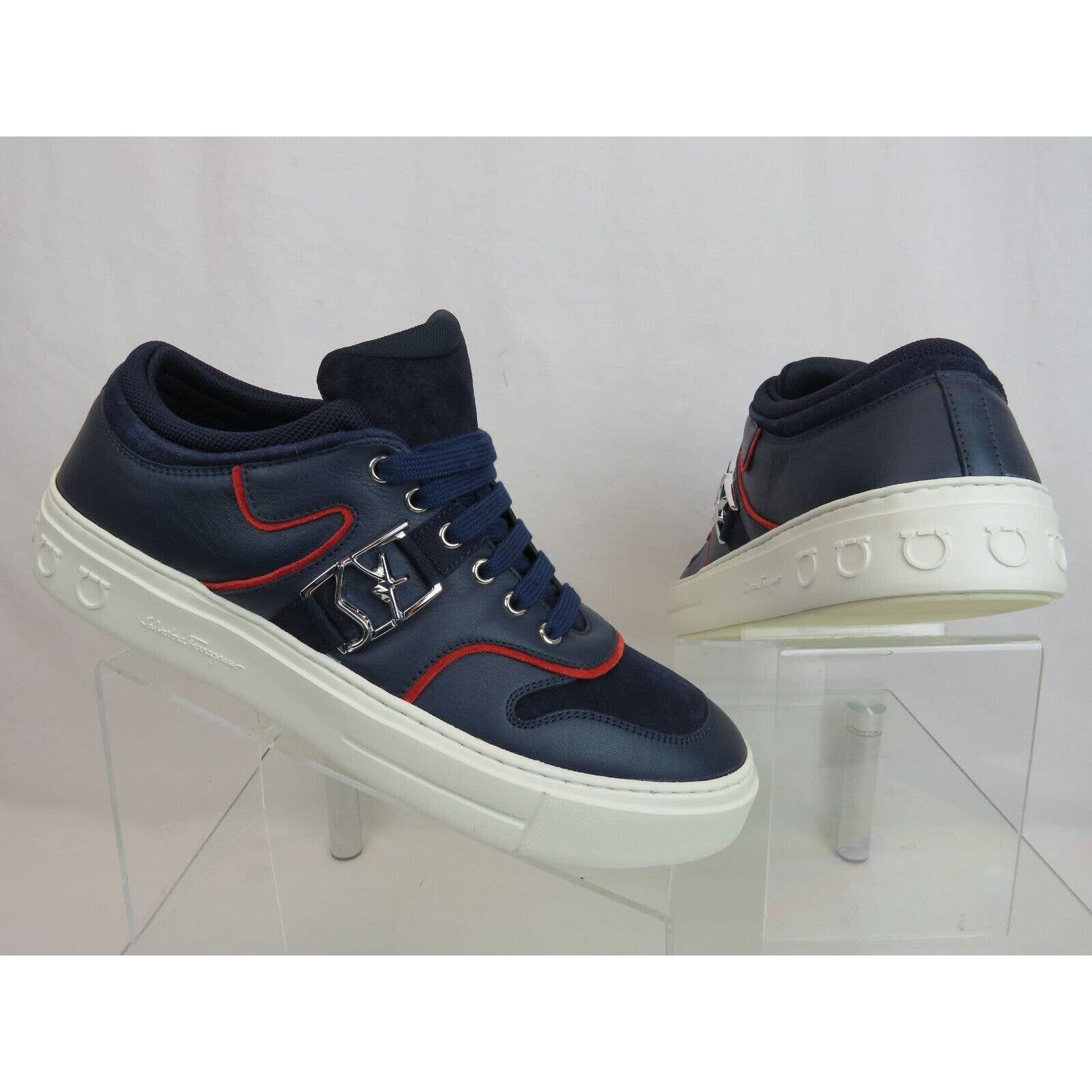 NORIS NAVY LEATHER RED SUEDE SF LOGO WHITE SNEAKERS 10 M