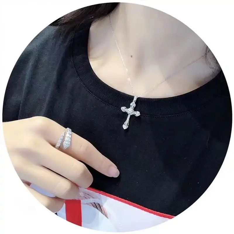 Jewelry × Sterling Silver 925 Silver Shinny Full Zircon Cross Pendant Necklace Size ONE SIZE - 2 Thumbnail