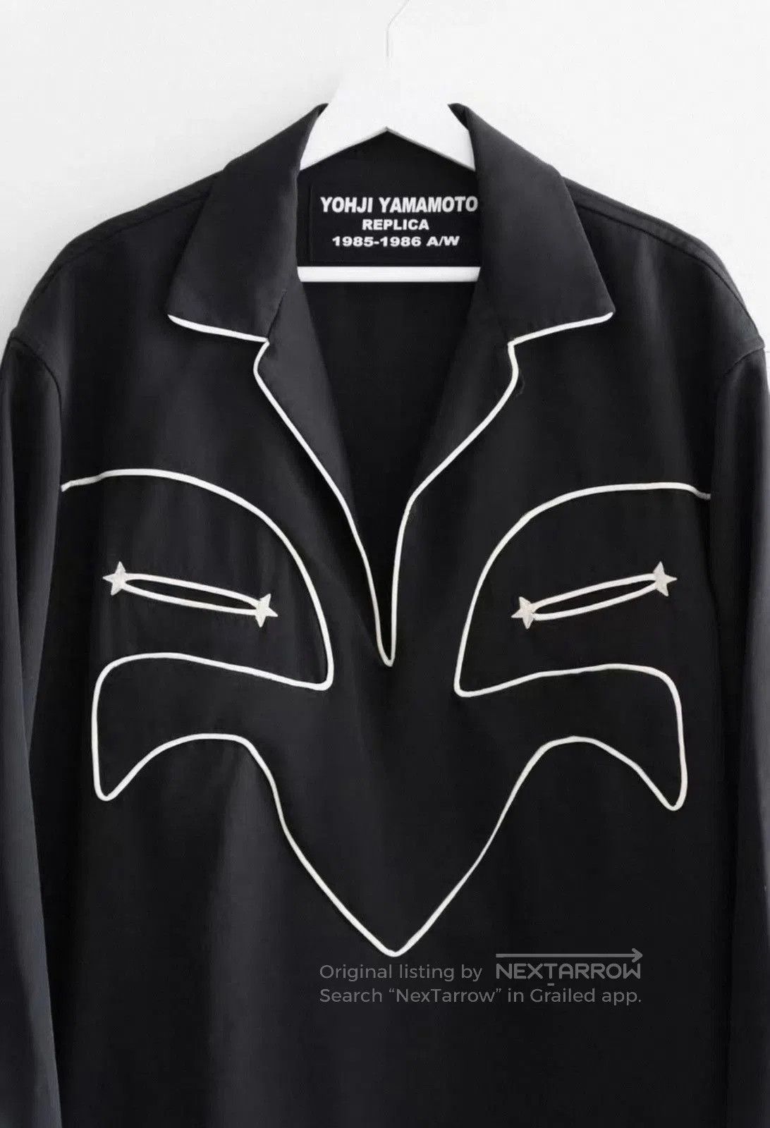 Yohji Yamamoto Black Long Sleeve Shirt with White Outline Design. Size US M / EU 48-50 / 2 - 2 Thumbnail