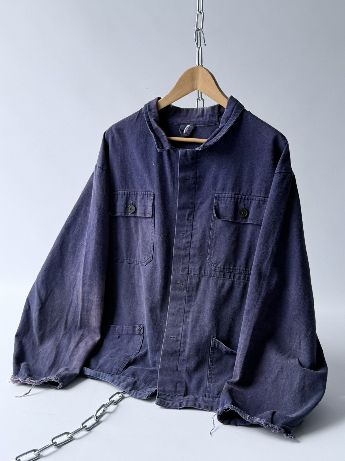Le Laboureur Vintage 80s French Faded Trashed Snafor Chore Work Jacket Size US XL / EU 56 / 4 - 3 Thumbnail