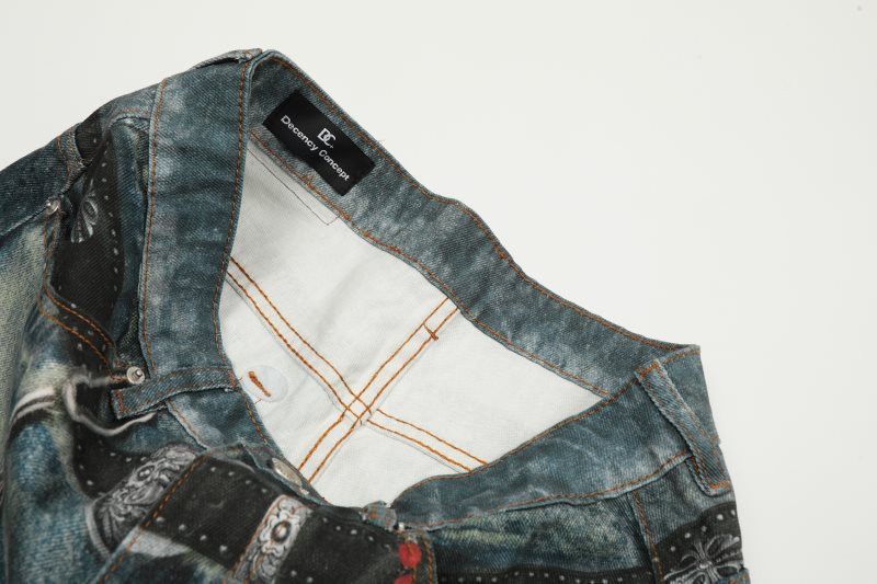 Japanese Brand × Jean High Street Washed Loose Wide Leg Inkjet Printed Jeans Size US 32 / EU 48 - 5 Thumbnail